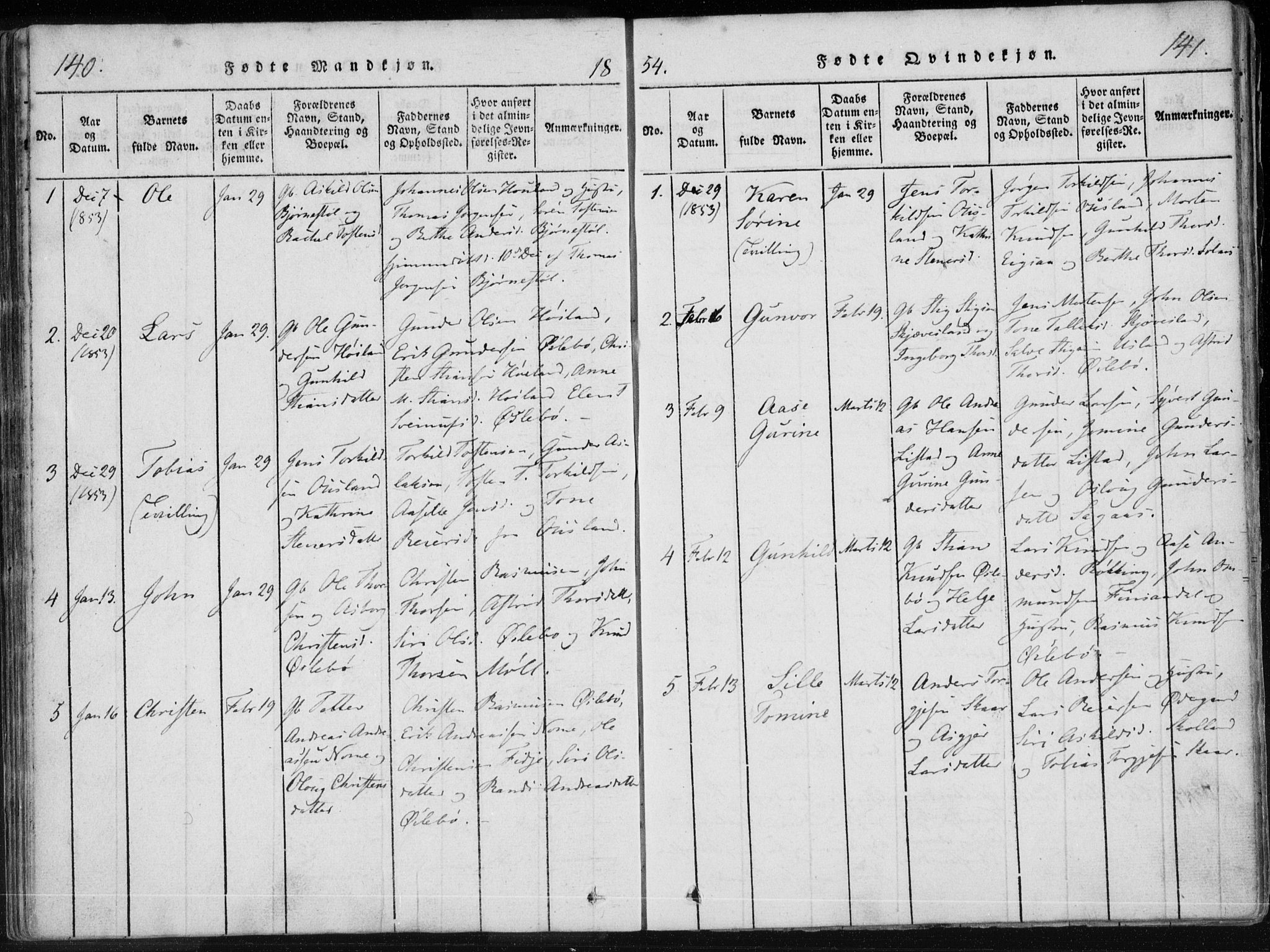 Holum sokneprestkontor, AV/SAK-1111-0022/F/Fa/Fac/L0002: Parish register (official) no. A 2, 1821-1859, p. 140-141