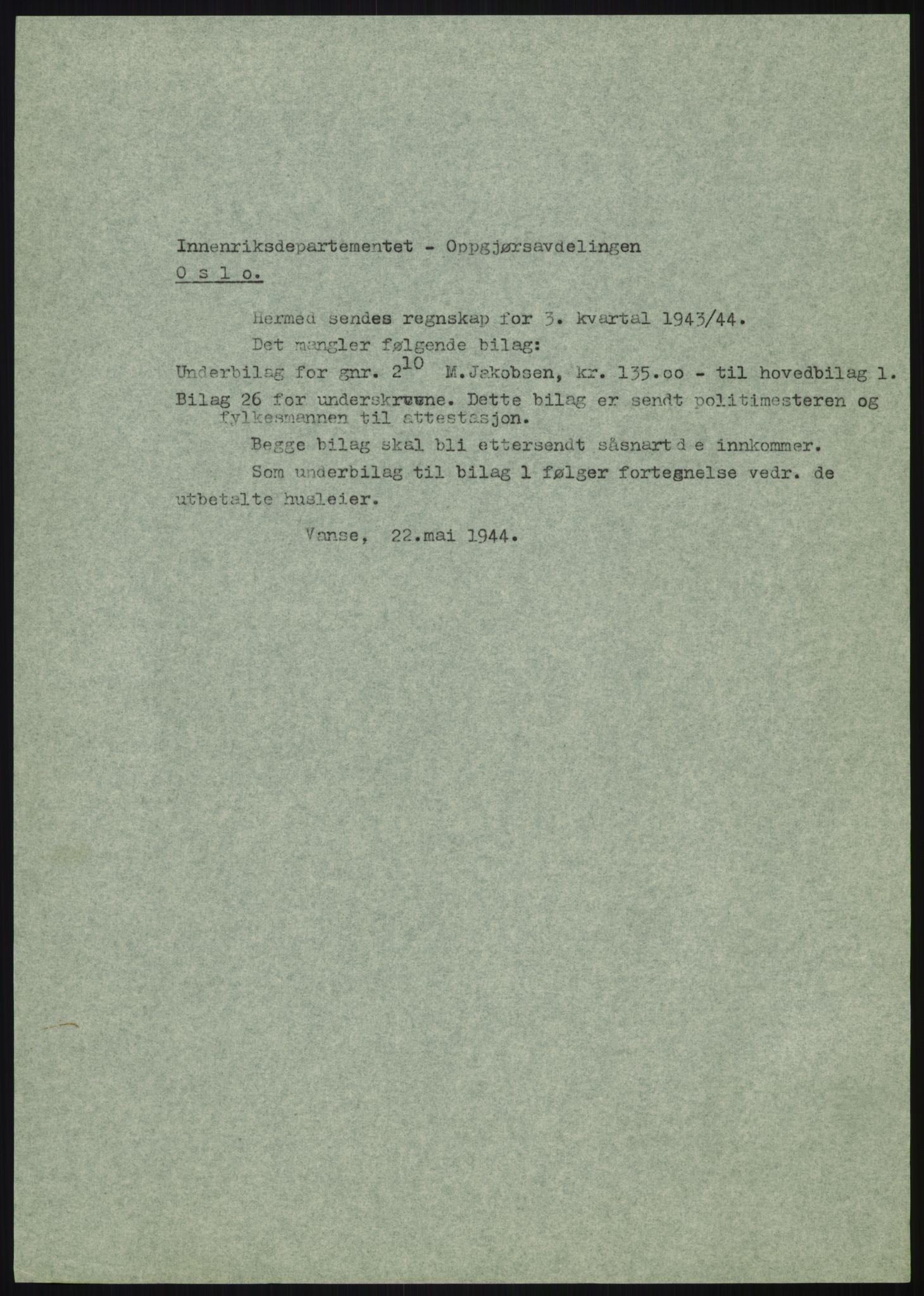 Forsvarsdepartementet, 10. kontor / Oppgjørskontoret, AV/RA-RAFA-1225/D/Db/L0180: Lista oppgjørskontor, 1942-1952, p. 215