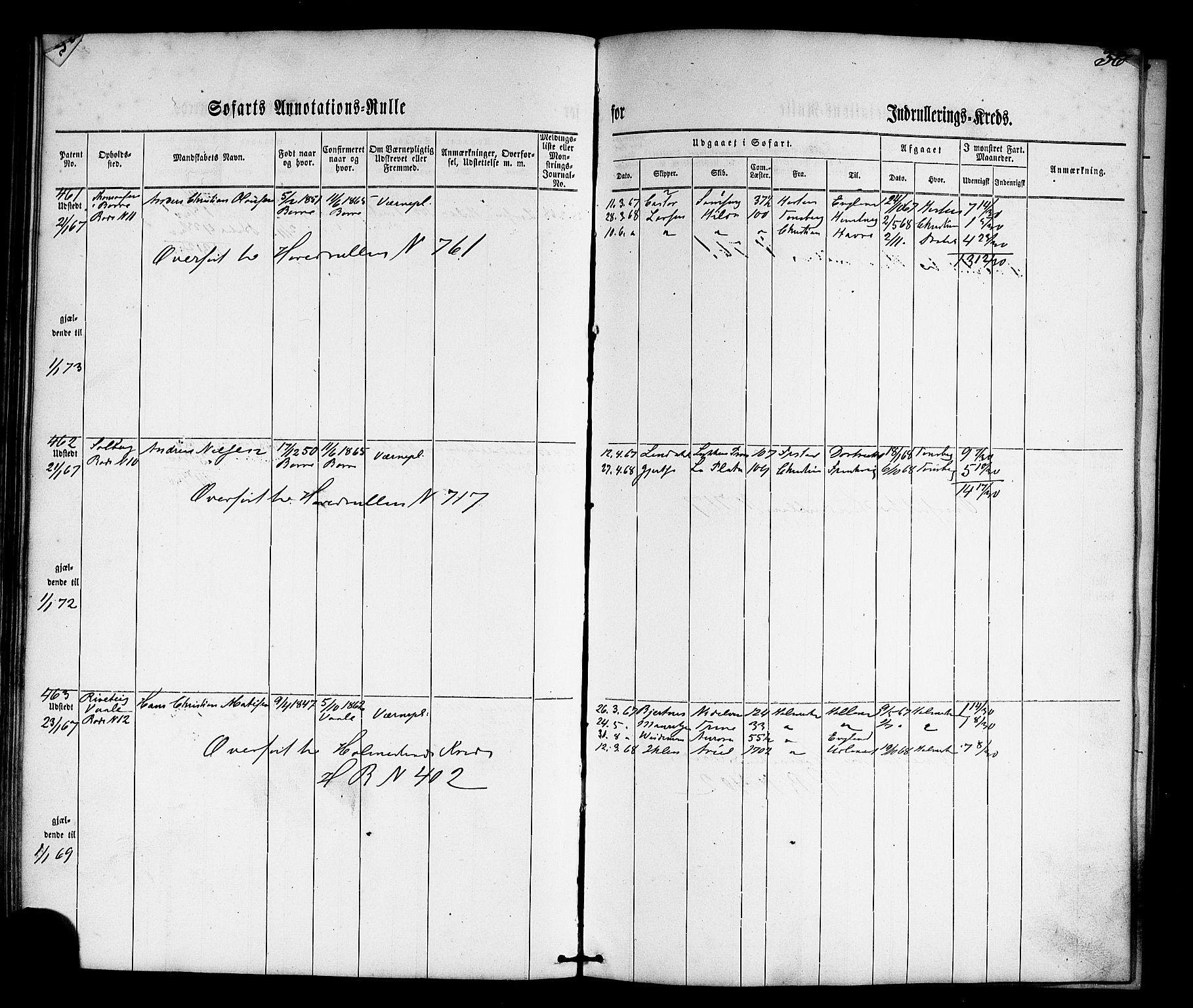 Horten innrulleringskontor, SAKO/A-785/F/Fb/L0001: Annotasjonsrulle, 1864-1868, p. 51