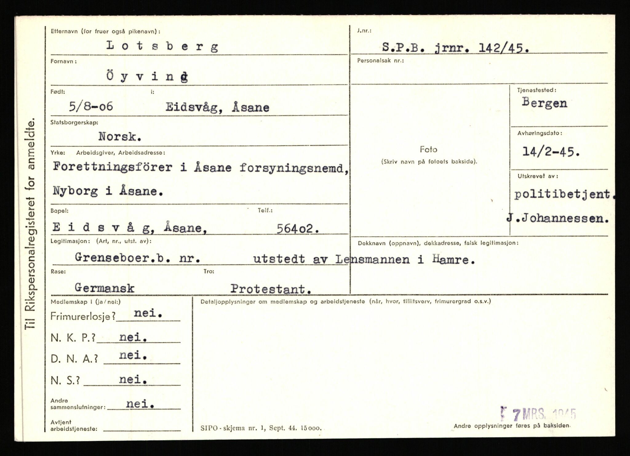 Statspolitiet - Hovedkontoret / Osloavdelingen, AV/RA-S-1329/C/Ca/L0010: Lind - Moksnes, 1943-1945, p. 778