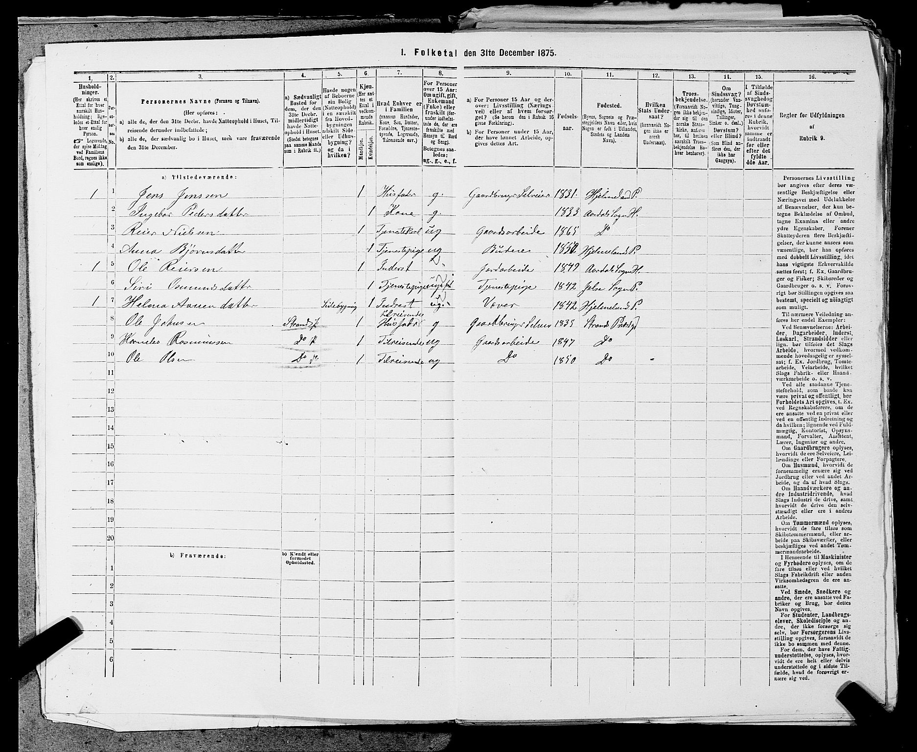 SAST, 1875 census for 1133P Hjelmeland, 1875, p. 1385