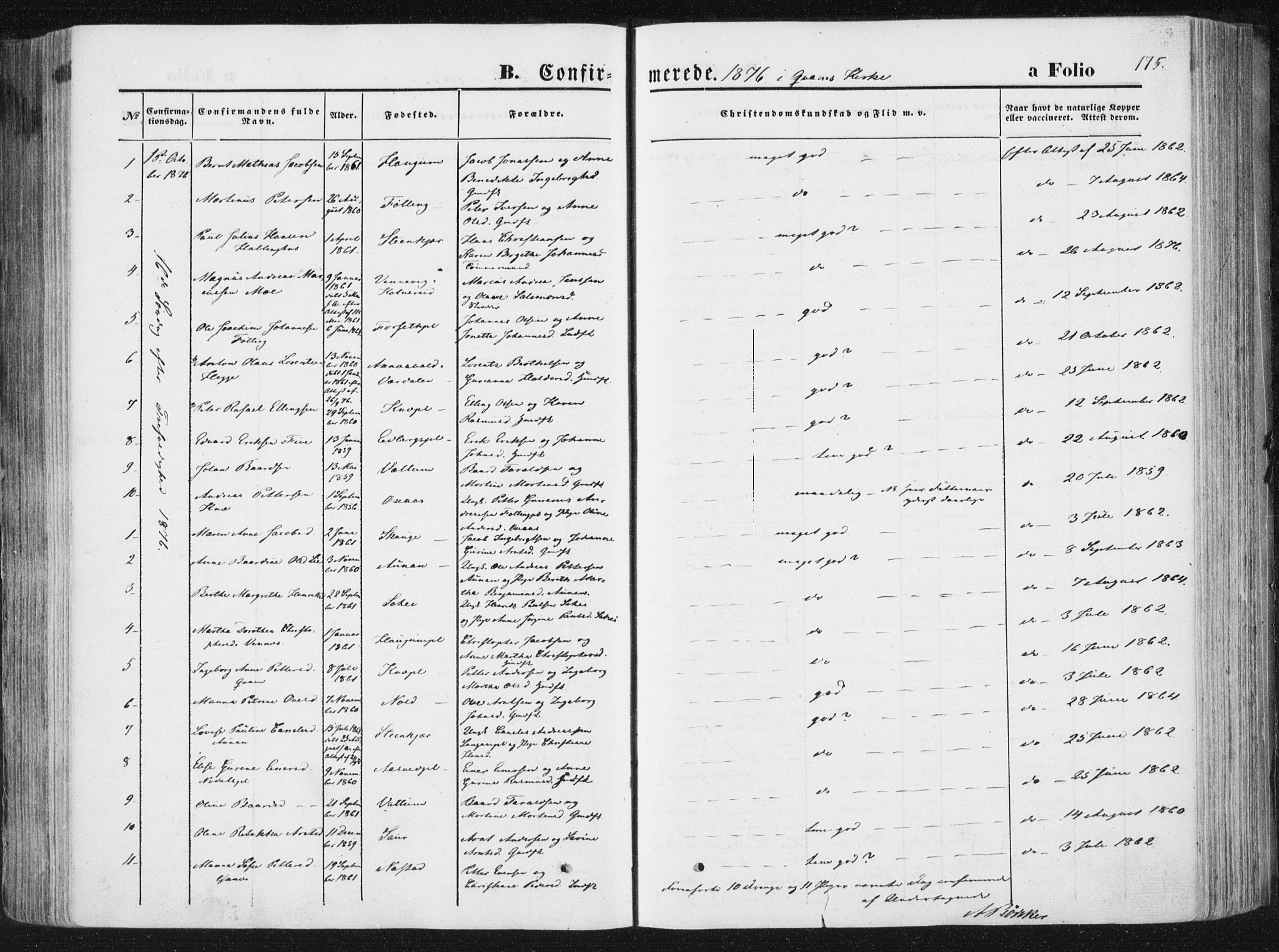 Ministerialprotokoller, klokkerbøker og fødselsregistre - Nord-Trøndelag, AV/SAT-A-1458/746/L0447: Parish register (official) no. 746A06, 1860-1877, p. 175