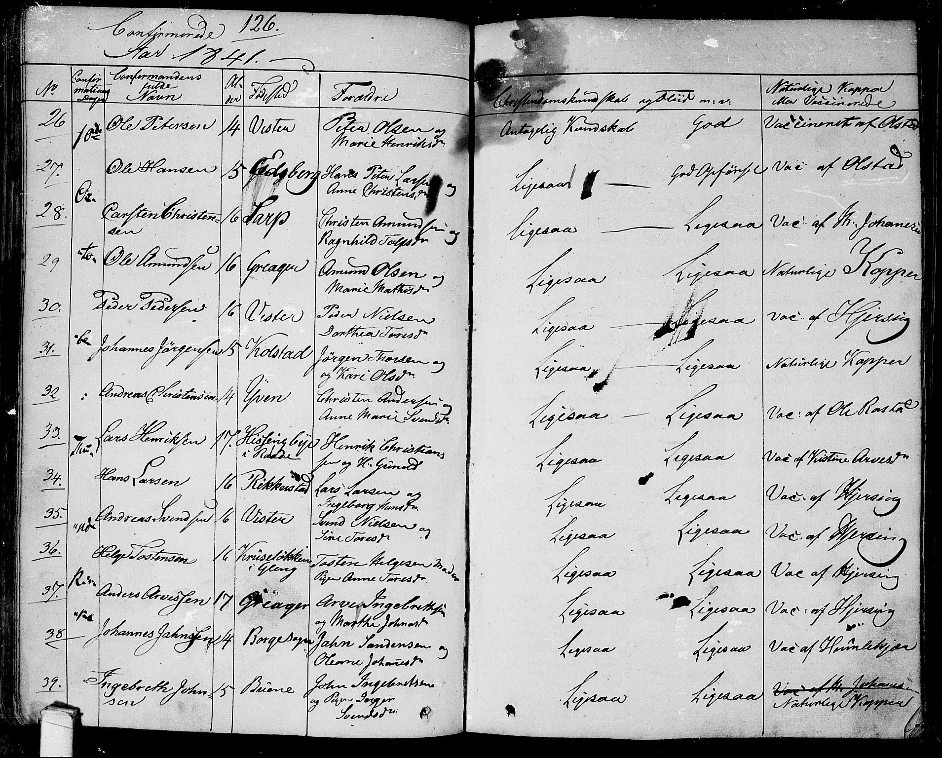 Tune prestekontor Kirkebøker, SAO/A-2007/F/Fa/L0008: Parish register (official) no. 8, 1837-1841, p. 126