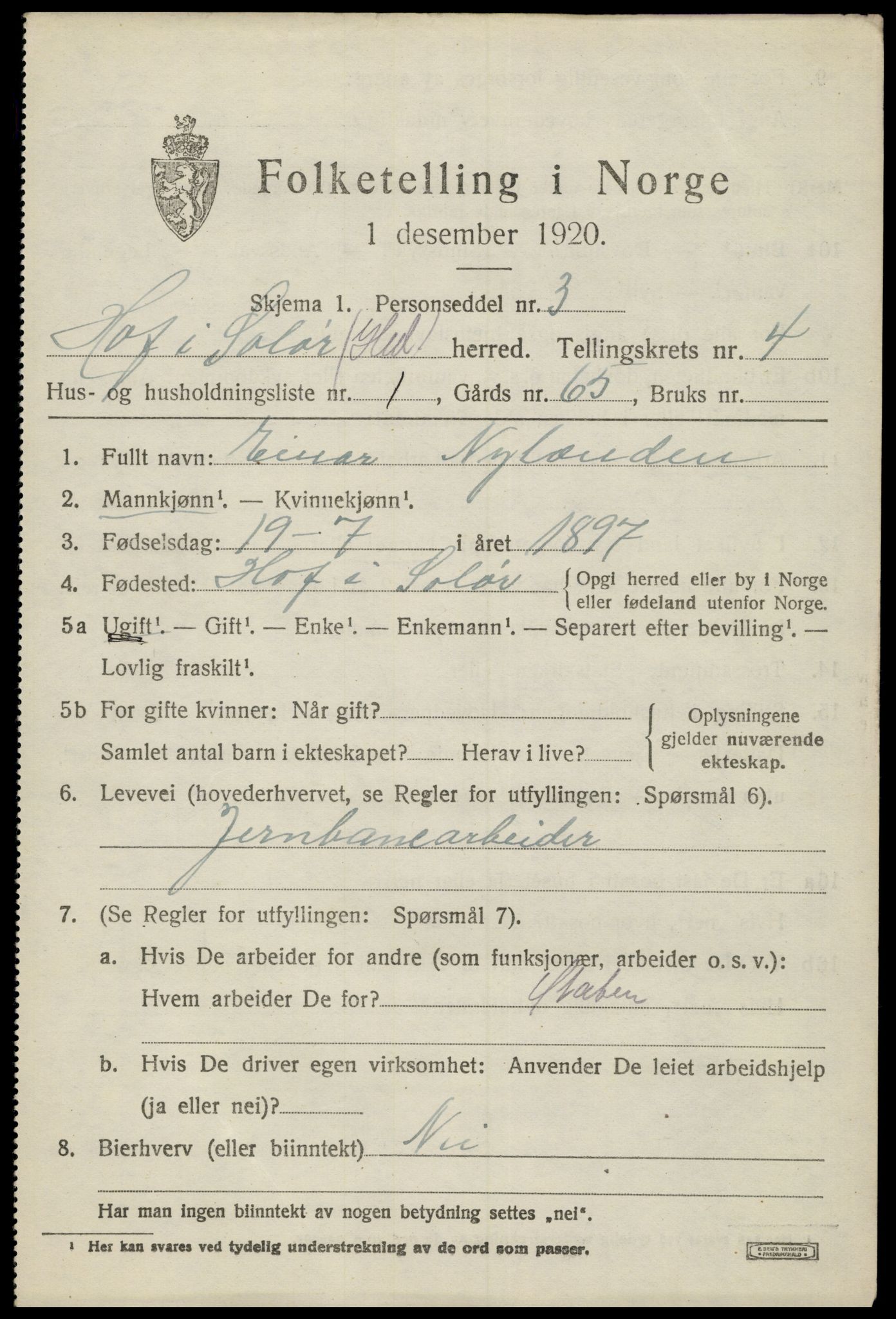 SAH, 1920 census for Hof, 1920, p. 5093