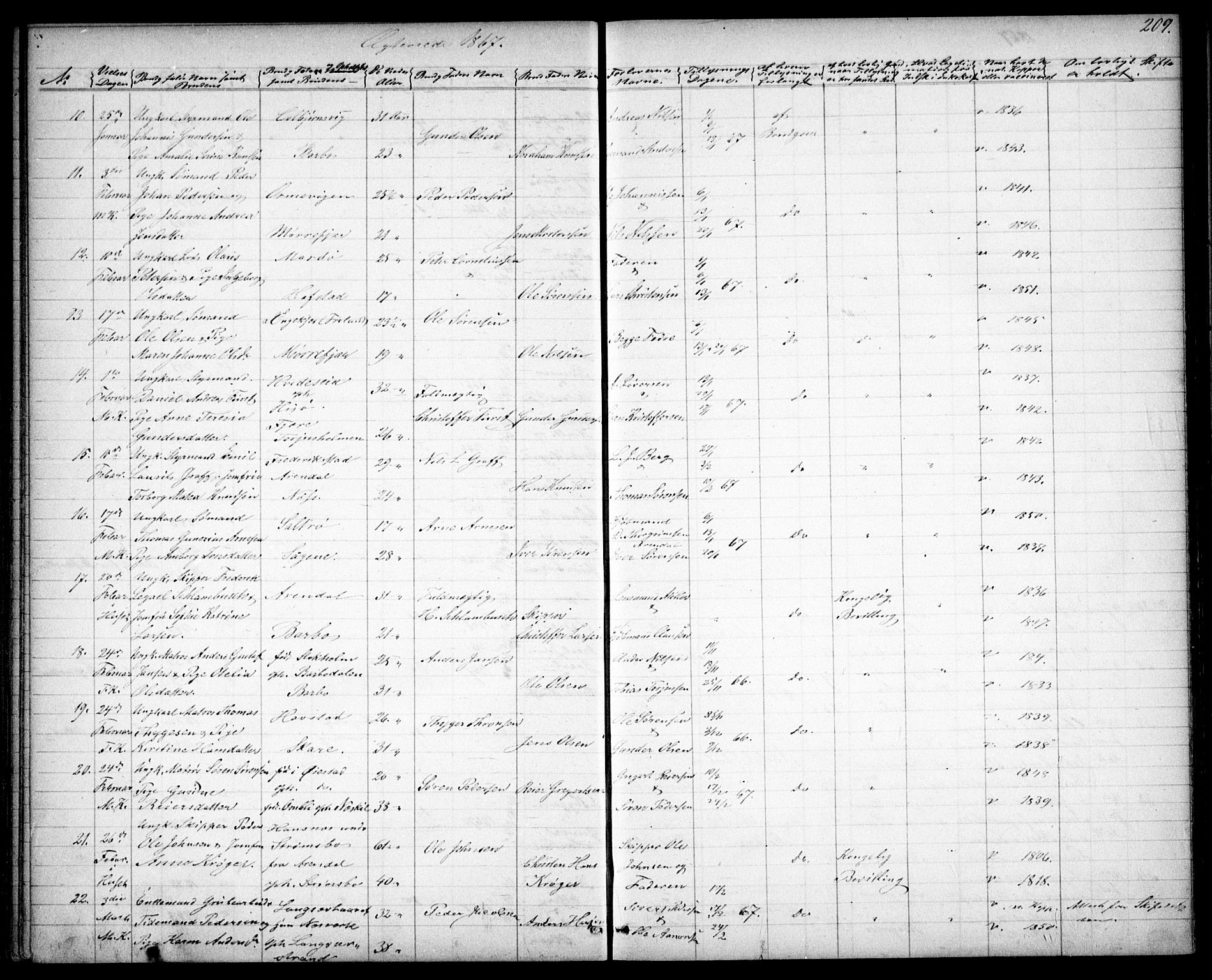 Tromøy sokneprestkontor, AV/SAK-1111-0041/F/Fb/L0003: Parish register (copy) no. B 3, 1859-1868, p. 209