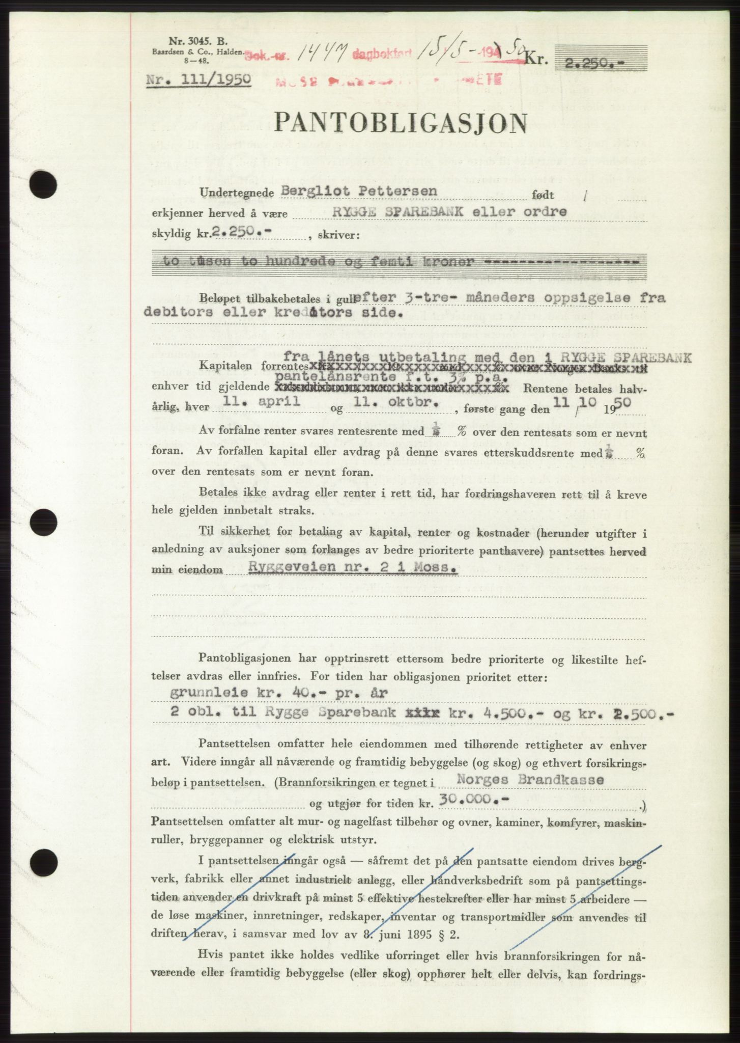 Moss sorenskriveri, AV/SAO-A-10168: Mortgage book no. B24, 1950-1950, Diary no: : 1447/1950