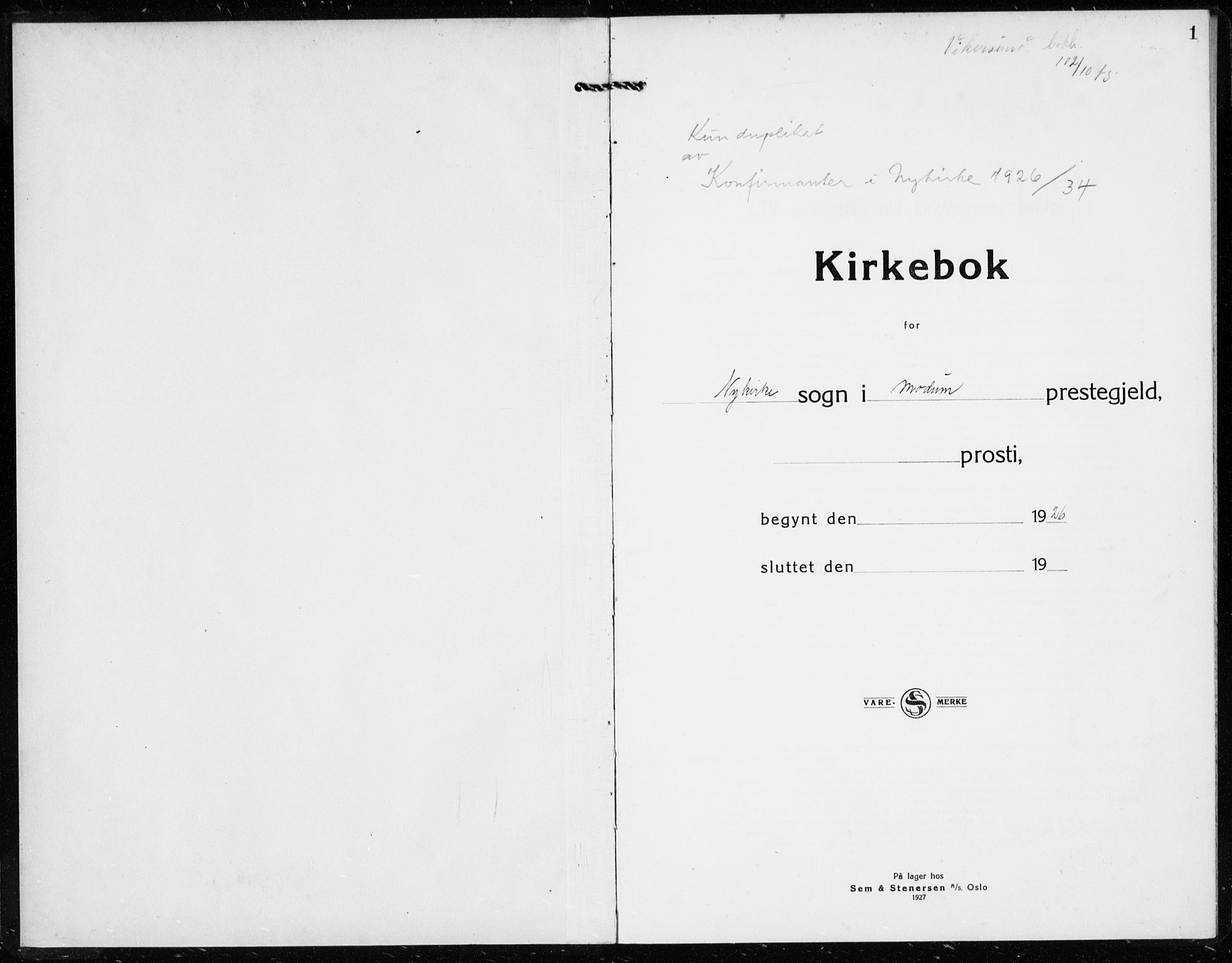 Modum kirkebøker, AV/SAKO-A-234/G/Gc/L0003: Parish register (copy) no. III 3, 1926-1934, p. 1