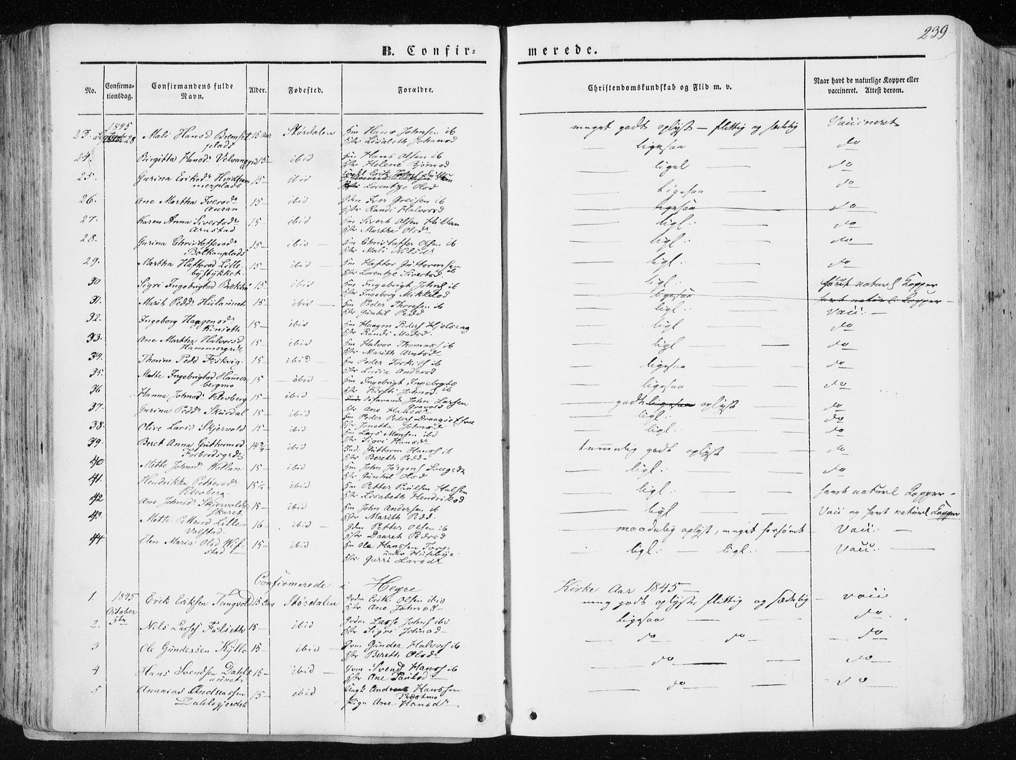 Ministerialprotokoller, klokkerbøker og fødselsregistre - Nord-Trøndelag, AV/SAT-A-1458/709/L0074: Parish register (official) no. 709A14, 1845-1858, p. 239