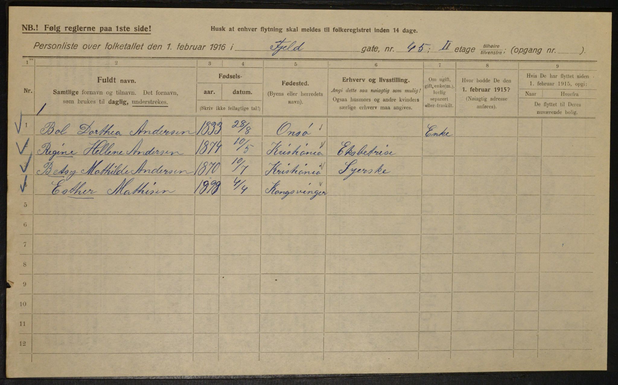 OBA, Municipal Census 1916 for Kristiania, 1916, p. 24994