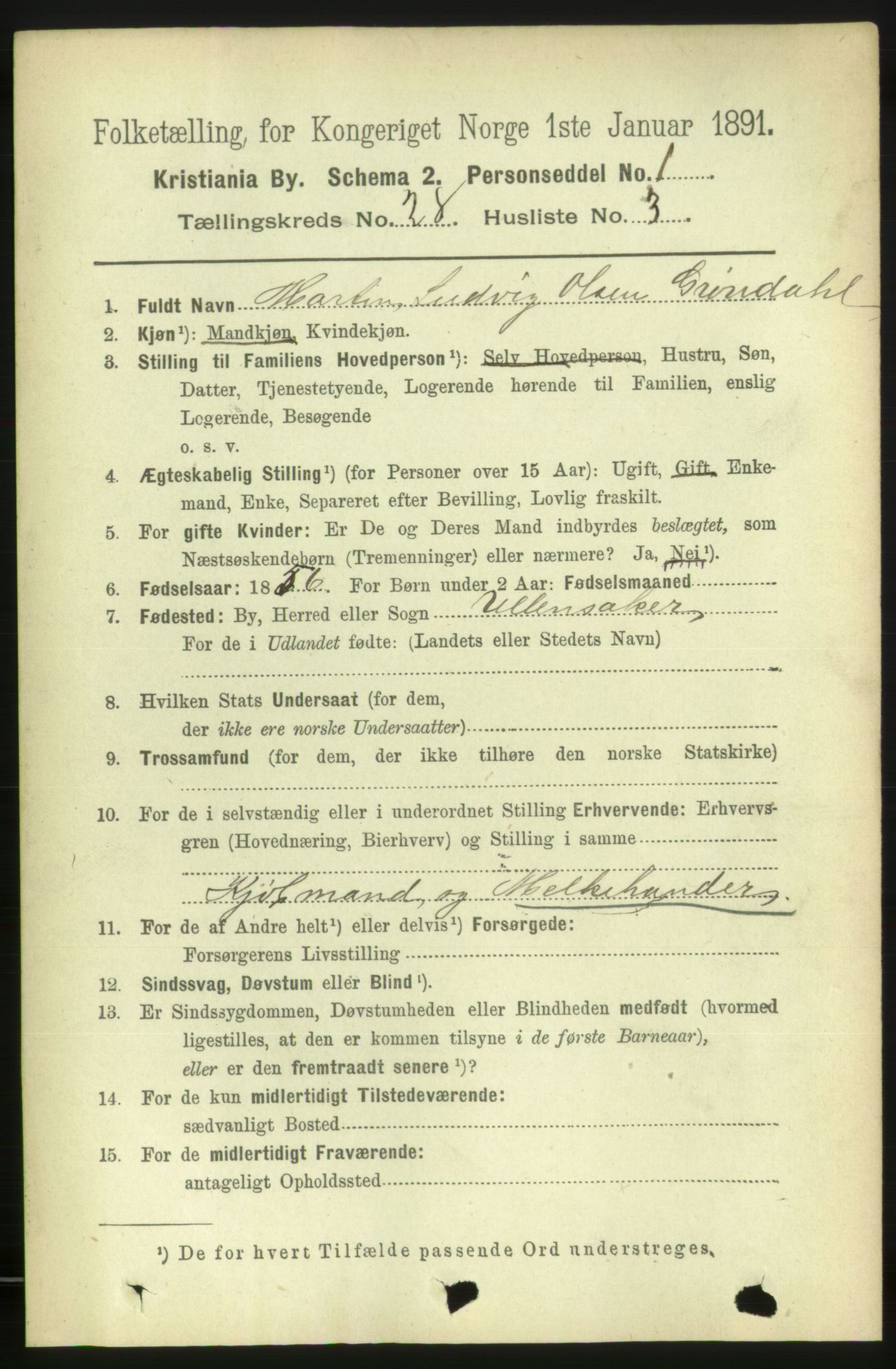 RA, 1891 census for 0301 Kristiania, 1891, p. 14346