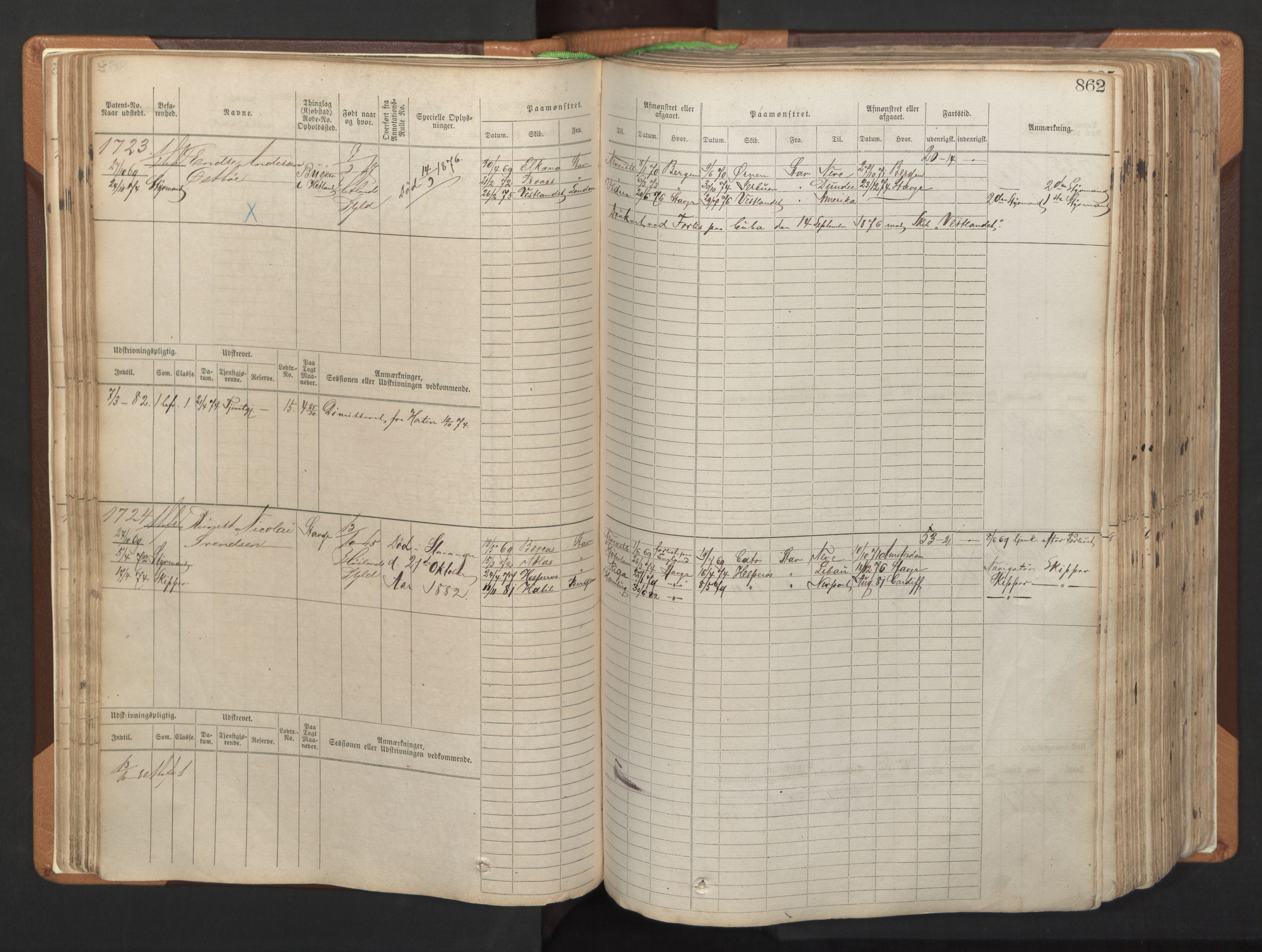 Stavanger sjømannskontor, AV/SAST-A-102006/F/Fb/Fbb/L0006: Sjøfartshovedrulle, patentnr. 1607-2402 (del 3), 1869-1880, p. 61