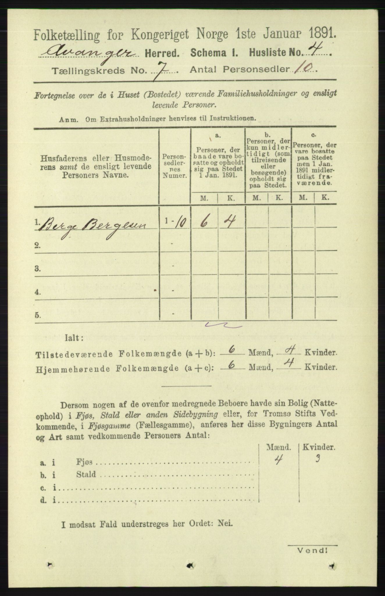 RA, 1891 census for 1237 Evanger, 1891, p. 1814