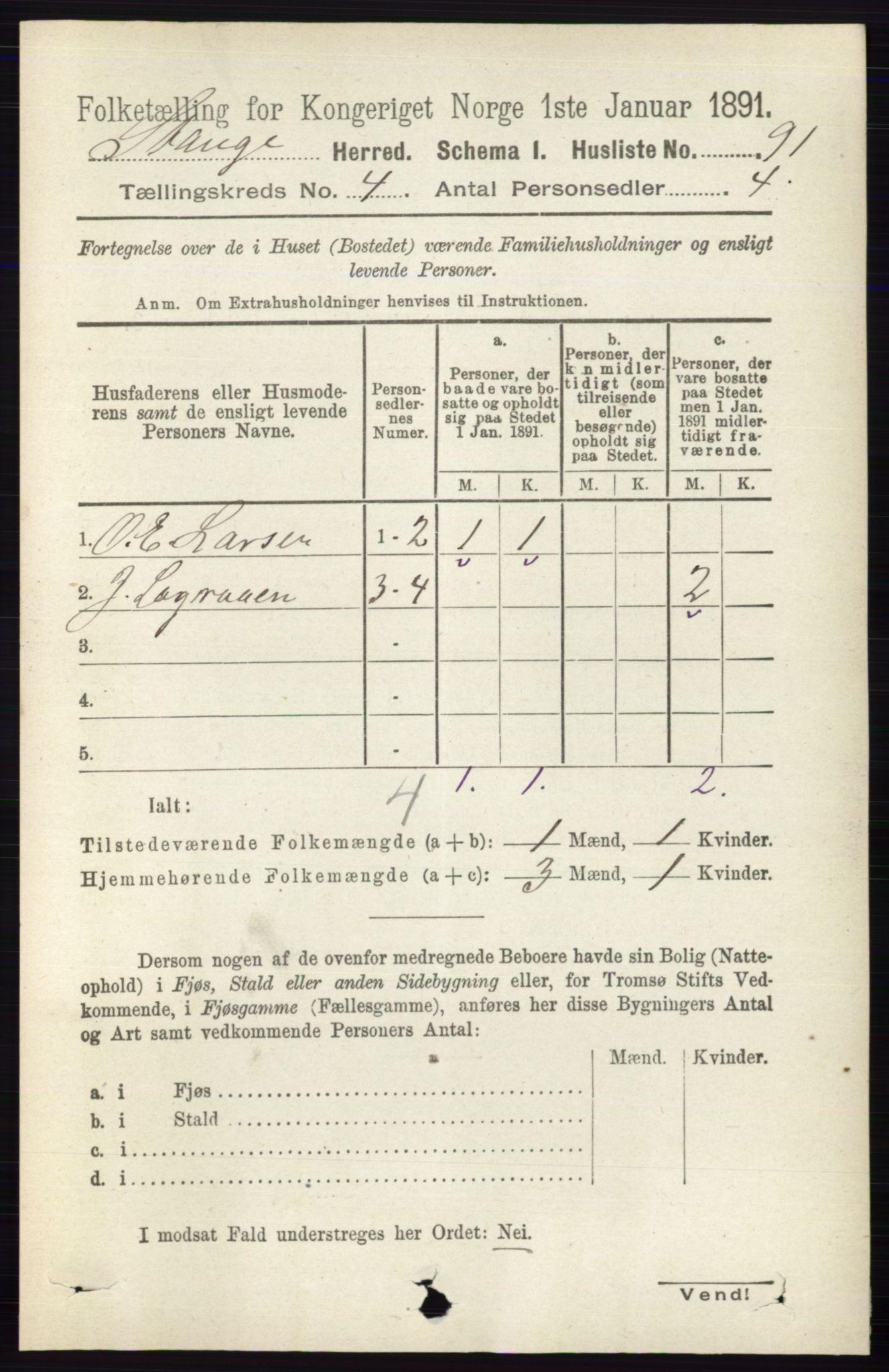 RA, 1891 census for 0417 Stange, 1891, p. 2320