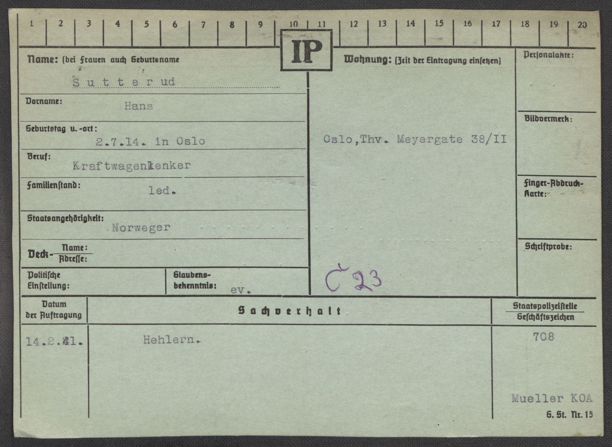 Befehlshaber der Sicherheitspolizei und des SD, AV/RA-RAFA-5969/E/Ea/Eaa/L0009: Register over norske fanger i Møllergata 19: Ru-Sy, 1940-1945, p. 1472