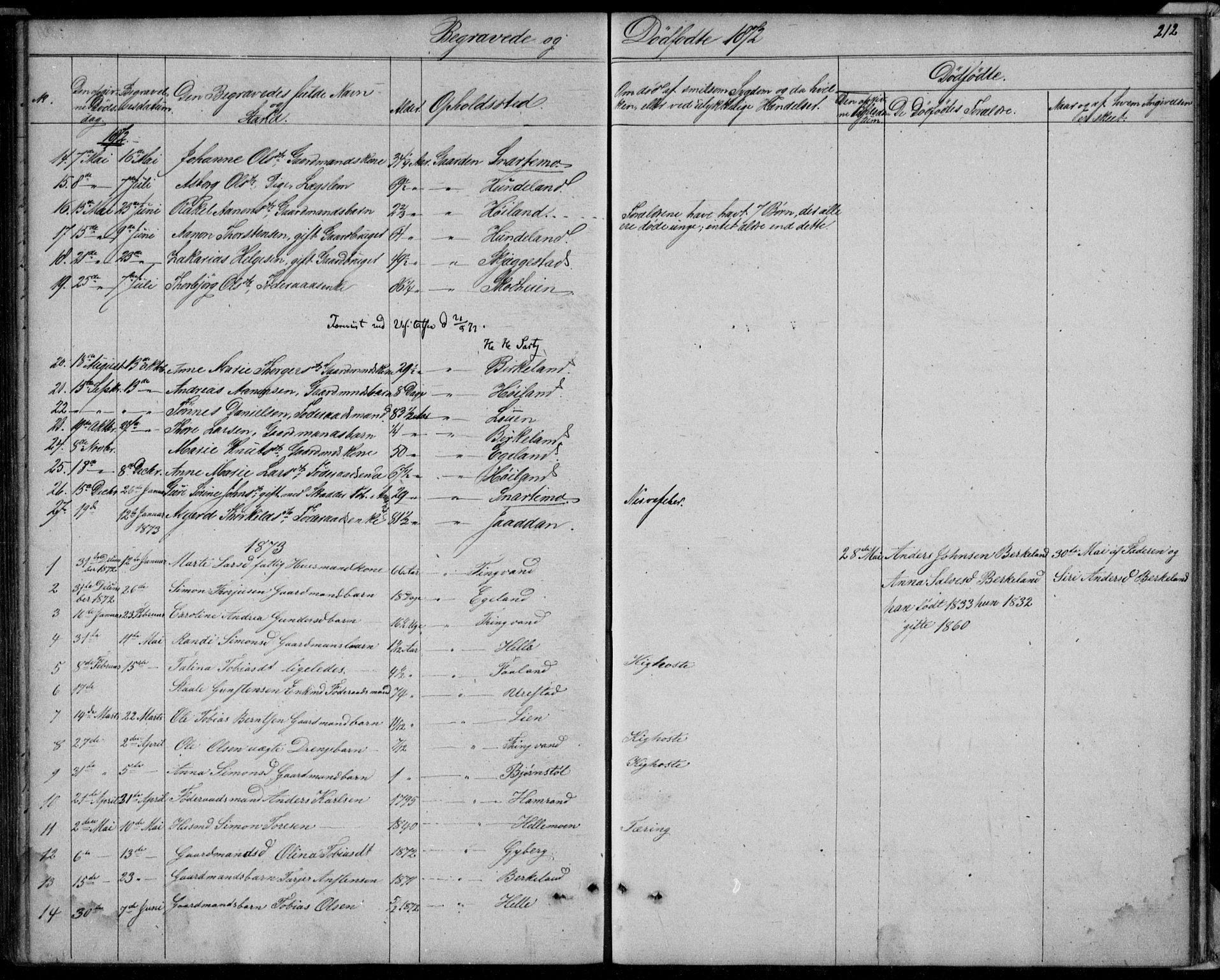 Hægebostad sokneprestkontor, SAK/1111-0024/F/Fb/Fba/L0002: Parish register (copy) no. B 2, 1851-1882, p. 212