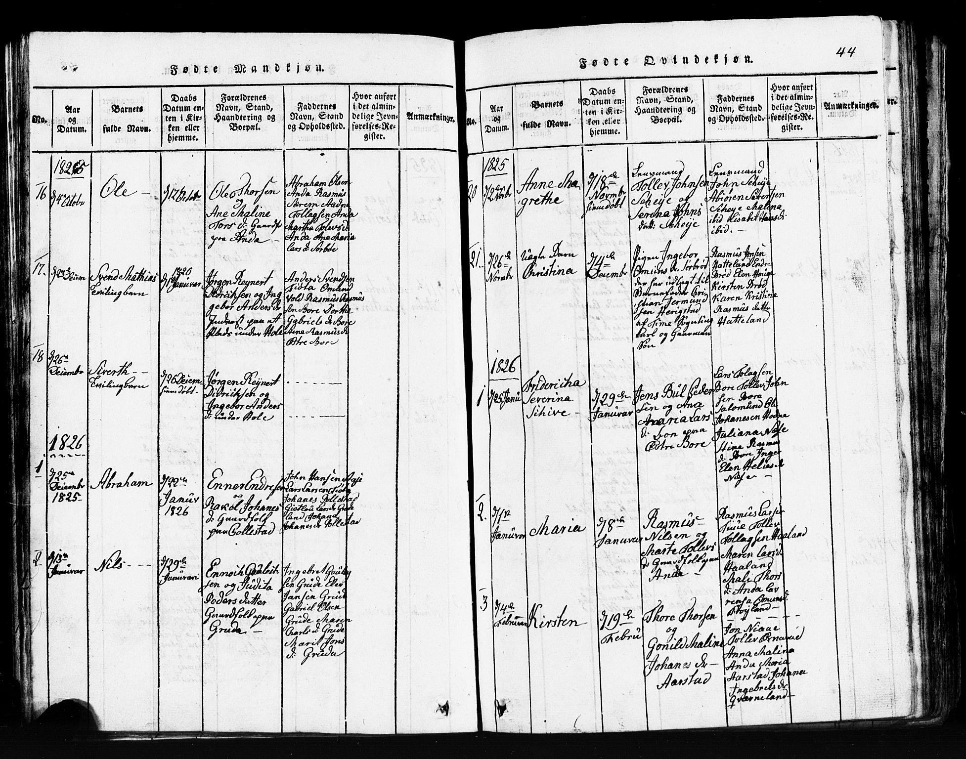 Klepp sokneprestkontor, SAST/A-101803/001/3/30BB/L0001: Parish register (copy) no.  B 1, 1816-1859, p. 44