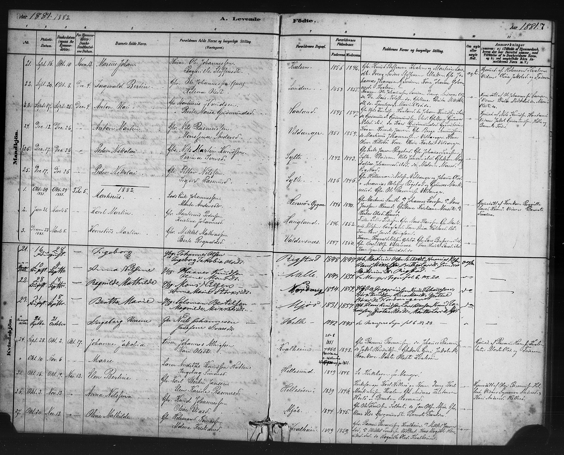 Manger sokneprestembete, AV/SAB-A-76801/H/Haa: Parish register (official) no. C 1, 1881-1890, p. 7