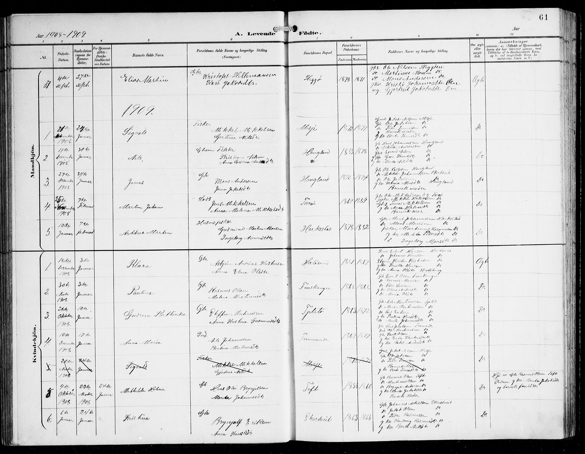 Herdla Sokneprestembete, SAB/A-75701/H/Hab: Parish register (copy) no. C 1, 1900-1913, p. 61