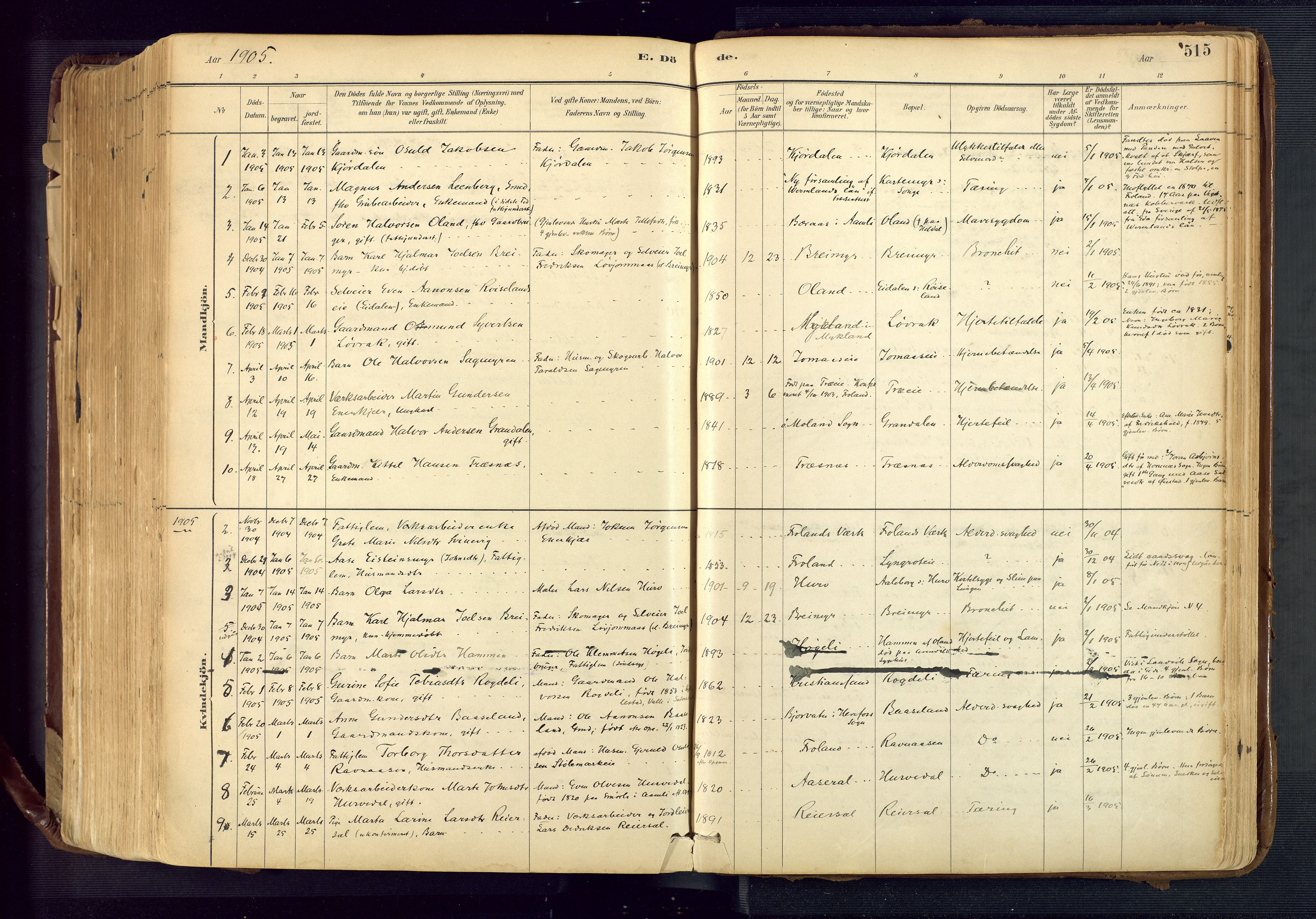 Froland sokneprestkontor, SAK/1111-0013/F/Fa/L0005: Parish register (official) no. A 5, 1882-1921, p. 515