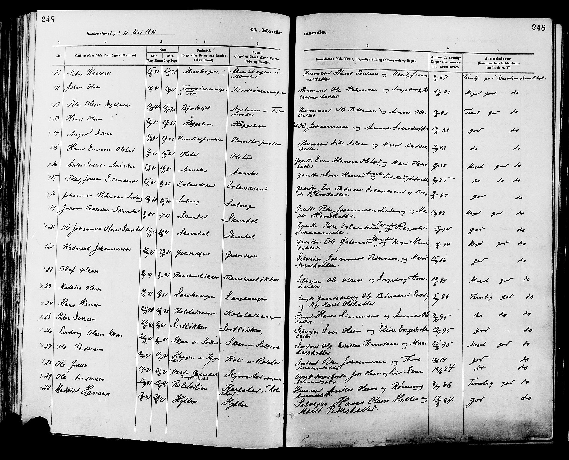 Sør-Fron prestekontor, SAH/PREST-010/H/Ha/Haa/L0003: Parish register (official) no. 3, 1881-1897, p. 248