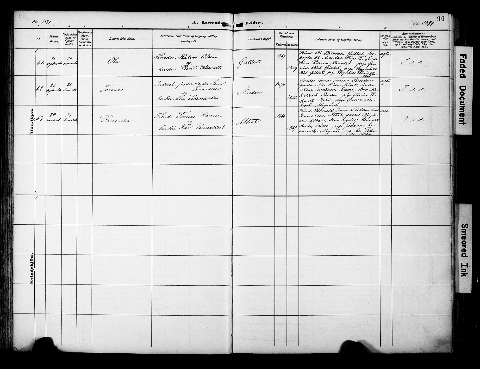 Ministerialprotokoller, klokkerbøker og fødselsregistre - Sør-Trøndelag, SAT/A-1456/695/L1149: Parish register (official) no. 695A09, 1891-1902, p. 90