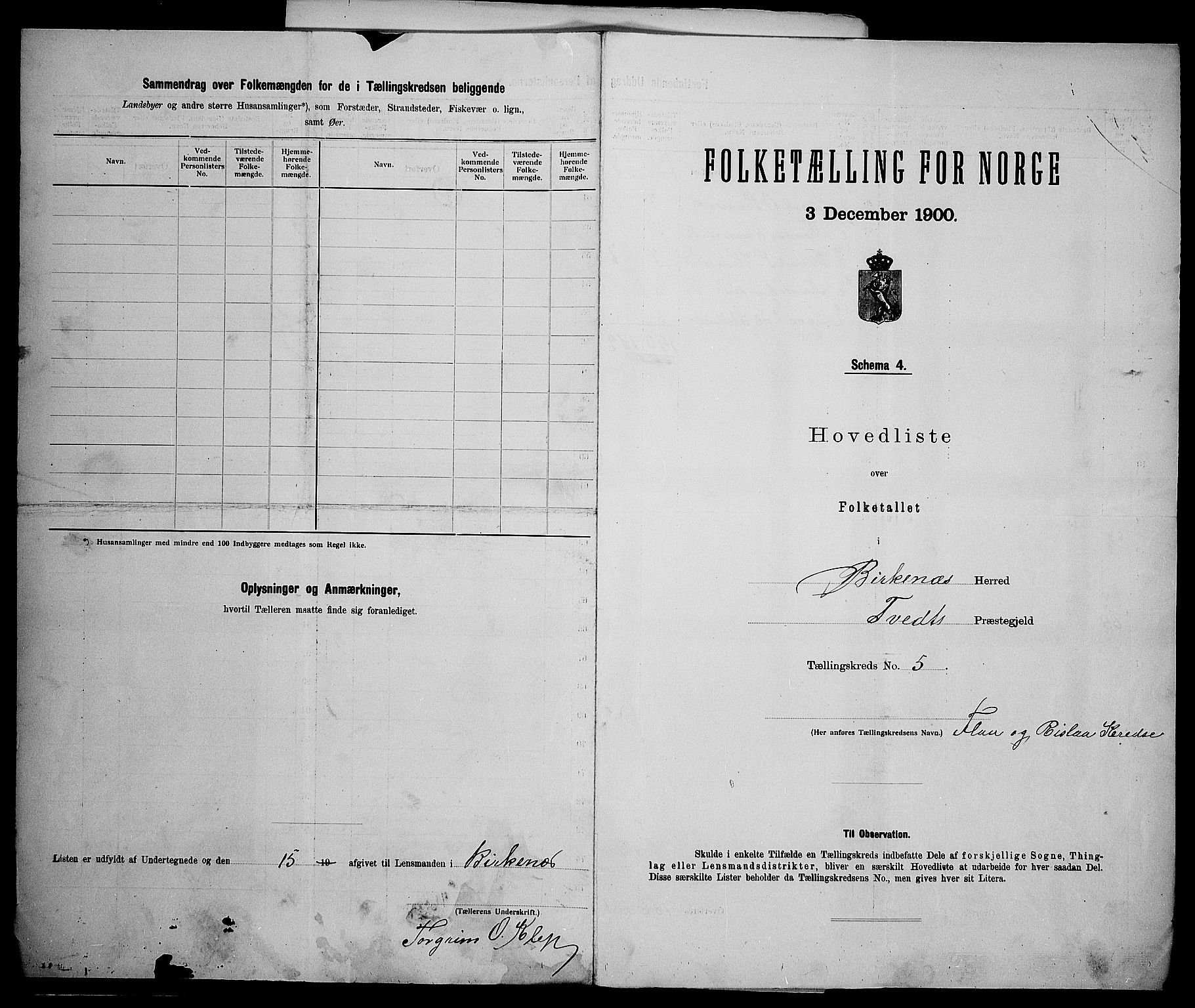 SAK, 1900 census for Birkenes, 1900, p. 21