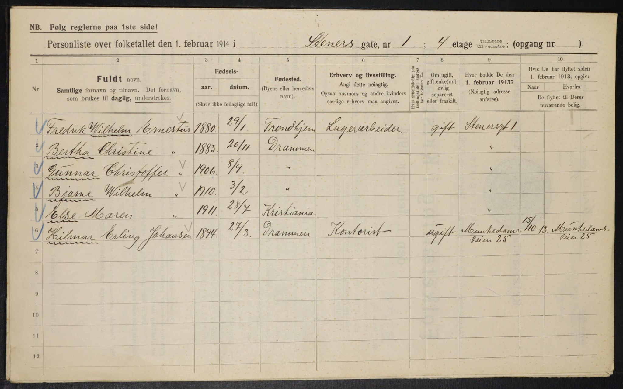 OBA, Municipal Census 1914 for Kristiania, 1914, p. 101399