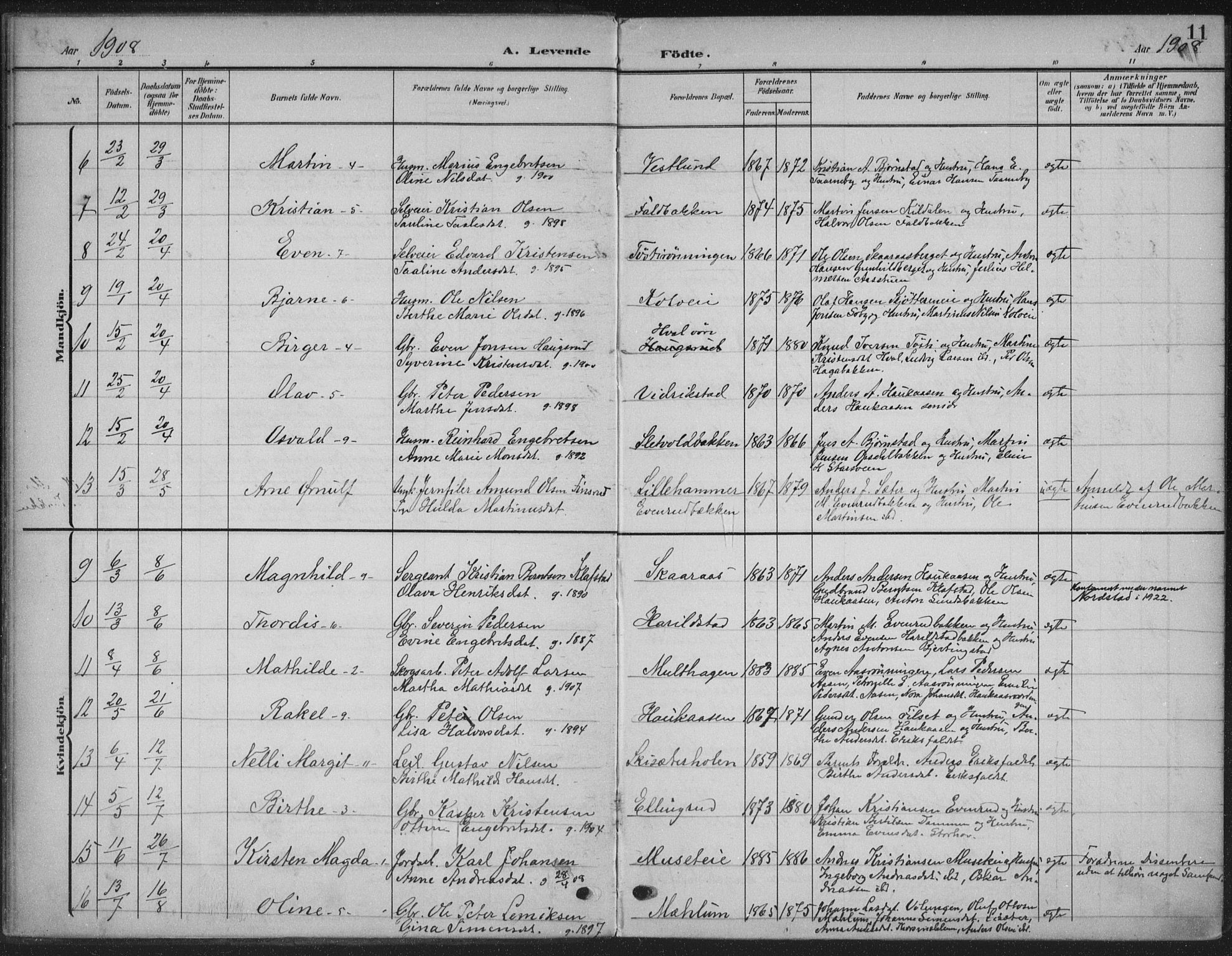 Romedal prestekontor, SAH/PREST-004/K/L0009: Parish register (official) no. 9, 1906-1929, p. 11