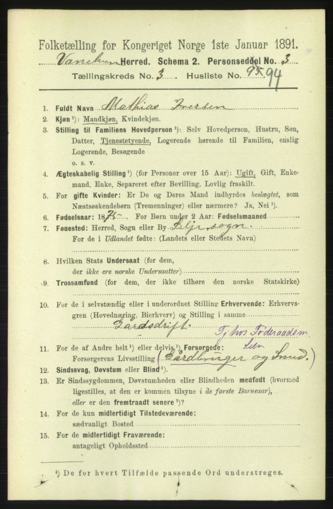 RA, 1891 census for 1511 Vanylven, 1891, p. 1748