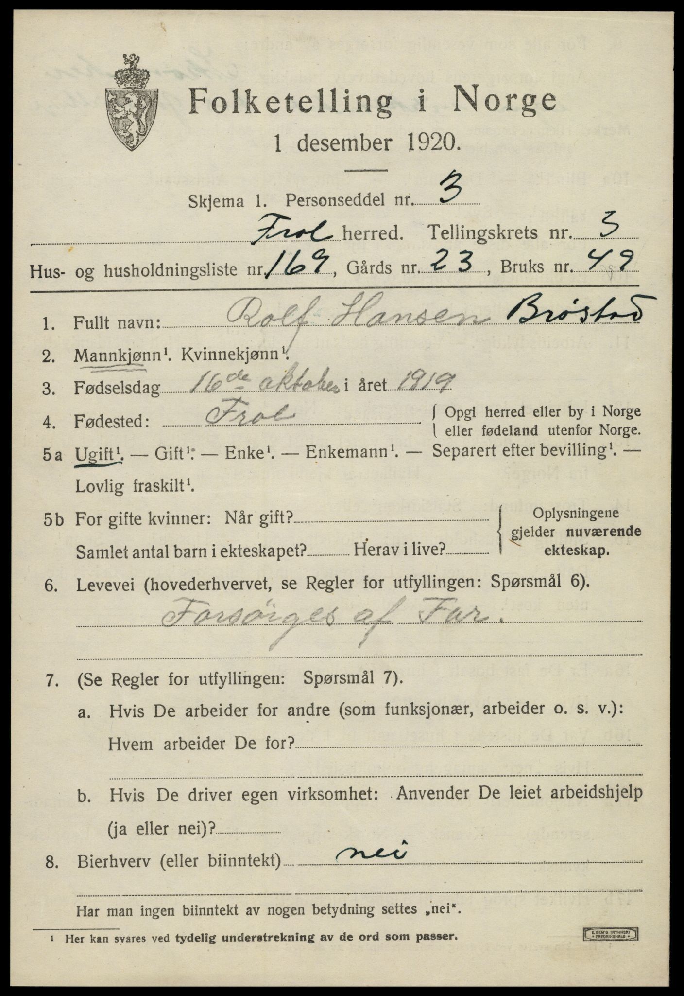 SAT, 1920 census for Frol, 1920, p. 5457