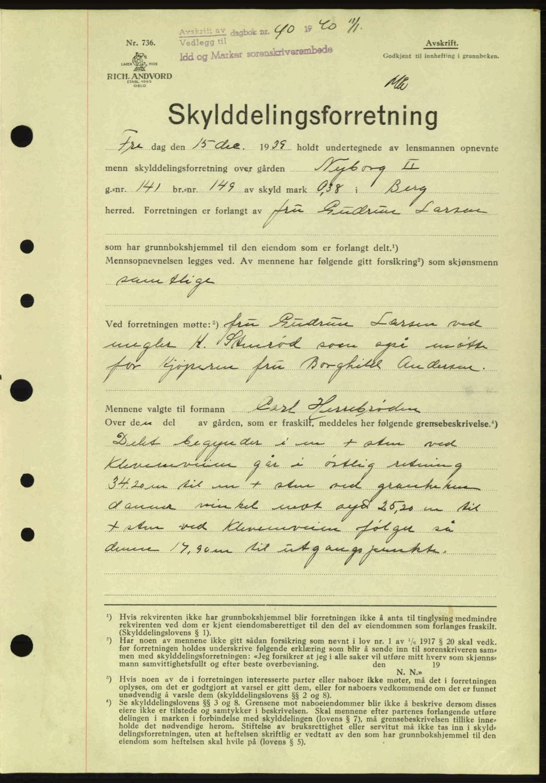 Idd og Marker sorenskriveri, AV/SAO-A-10283/G/Gb/Gbb/L0004: Mortgage book no. A4, 1940-1941, Diary no: : 40/1940