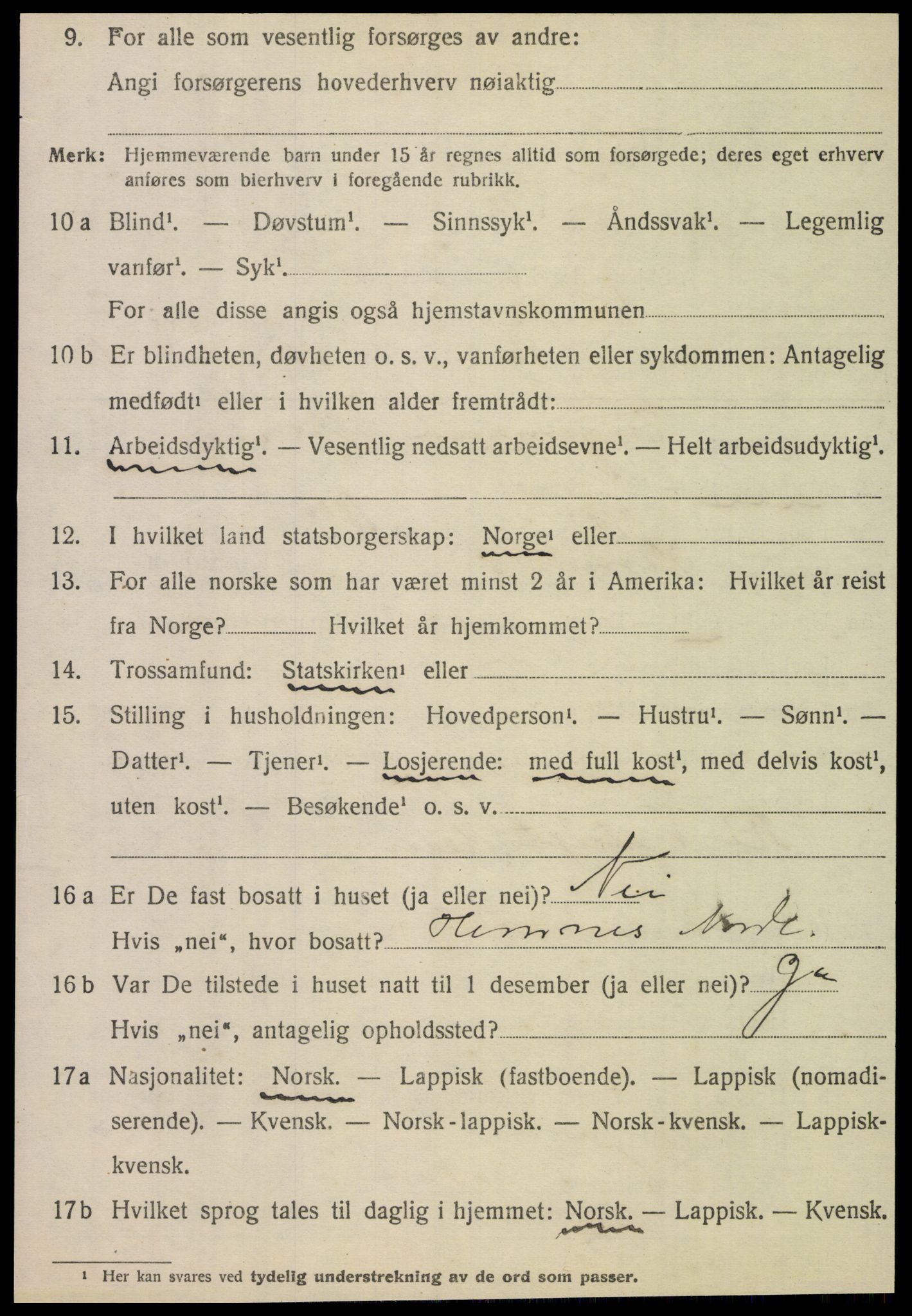 SAT, 1920 census for Nesna, 1920, p. 6554