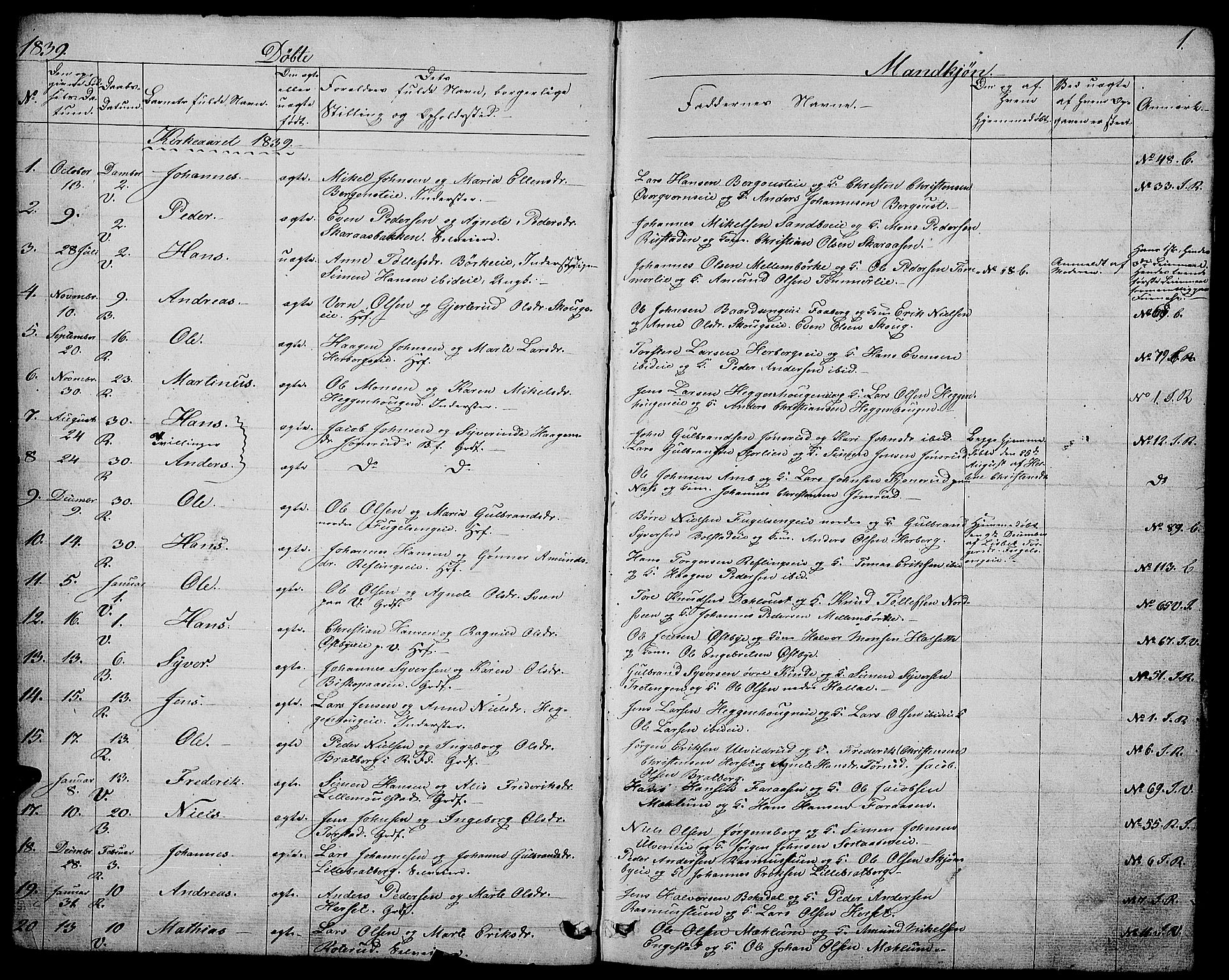 Ringsaker prestekontor, AV/SAH-PREST-014/L/La/L0005: Parish register (copy) no. 5, 1839-1850, p. 1