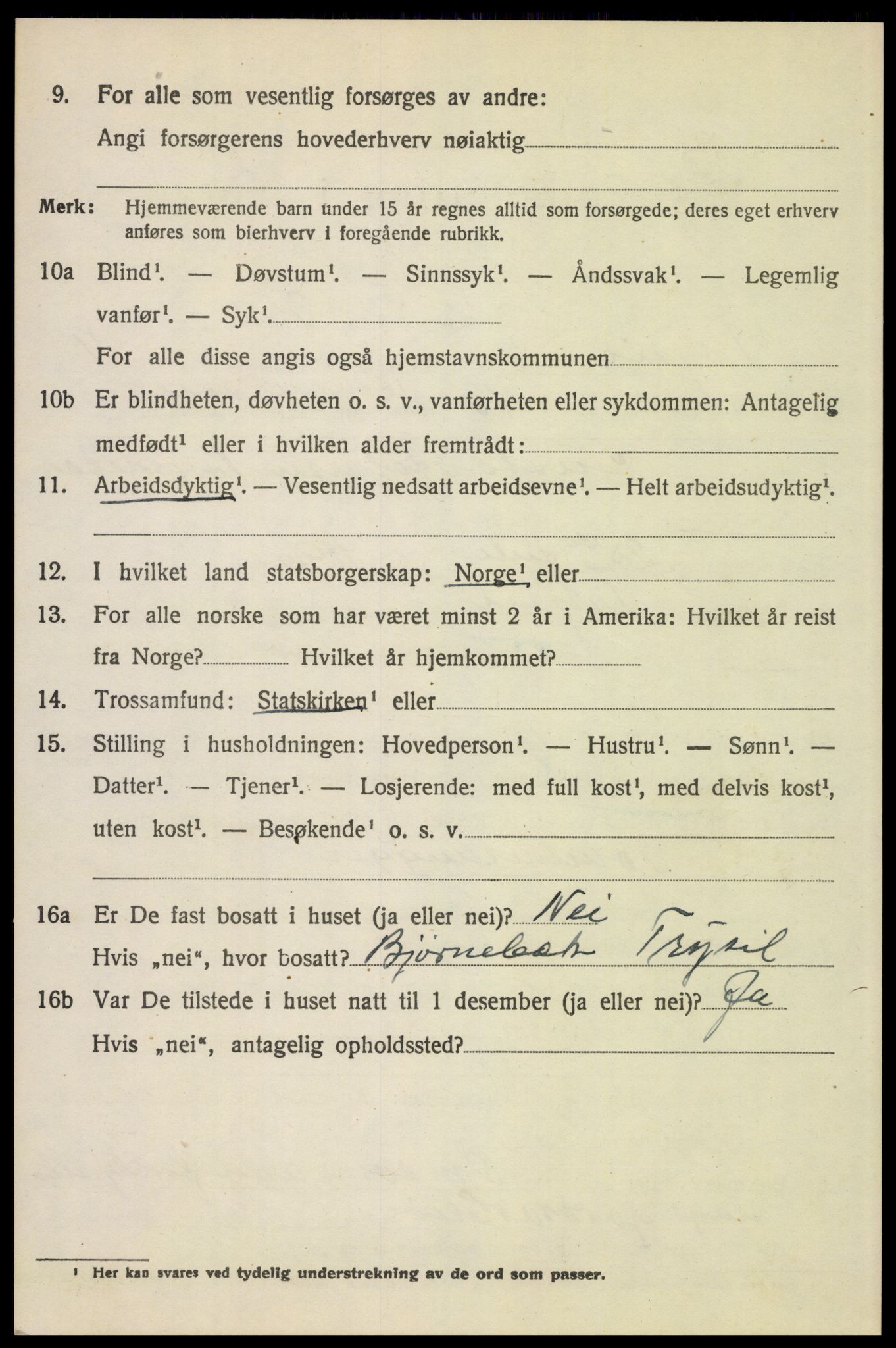 SAH, 1920 census for Trysil, 1920, p. 7108