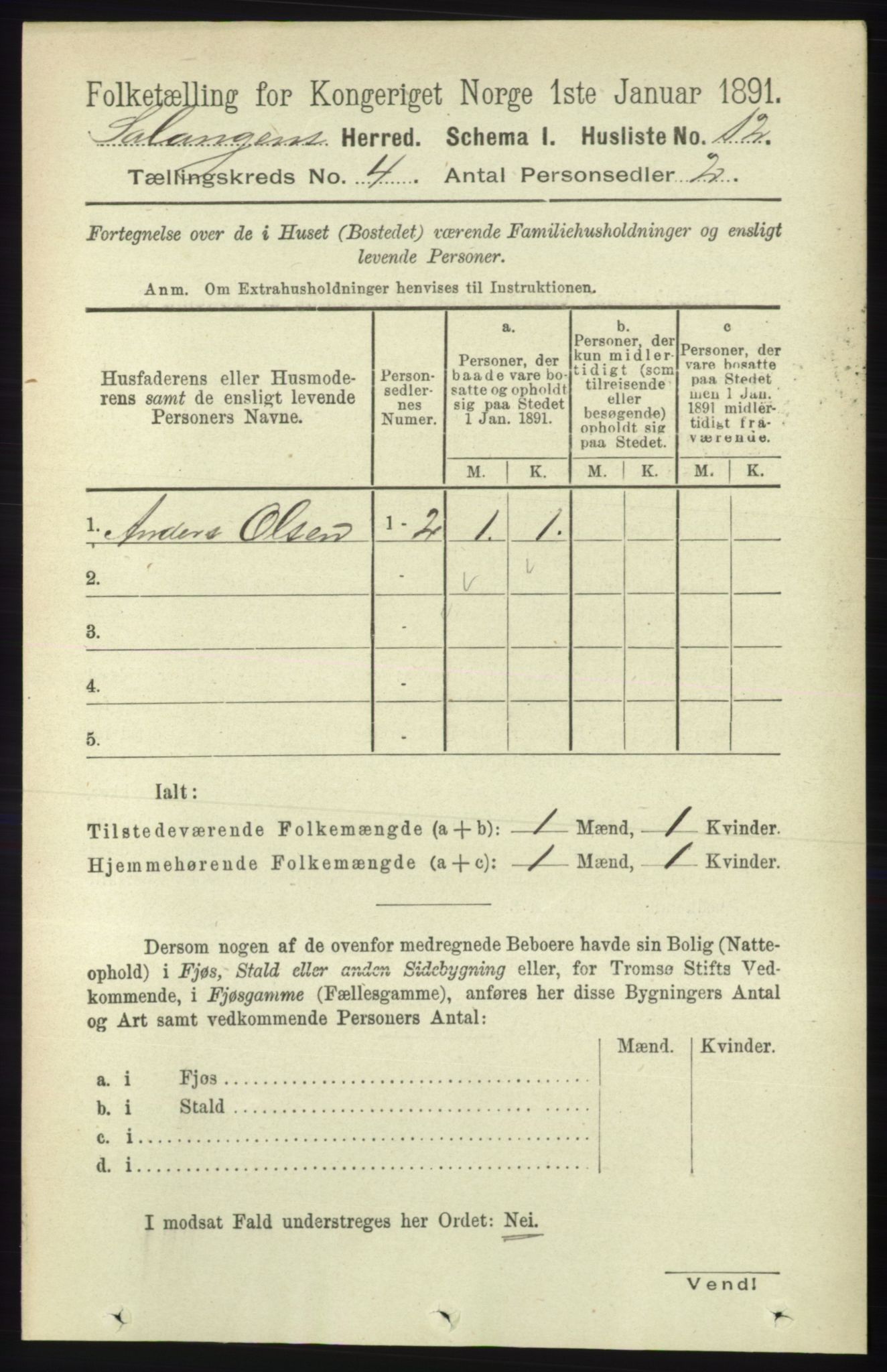 RA, 1891 census for 1921 Salangen, 1891, p. 1749