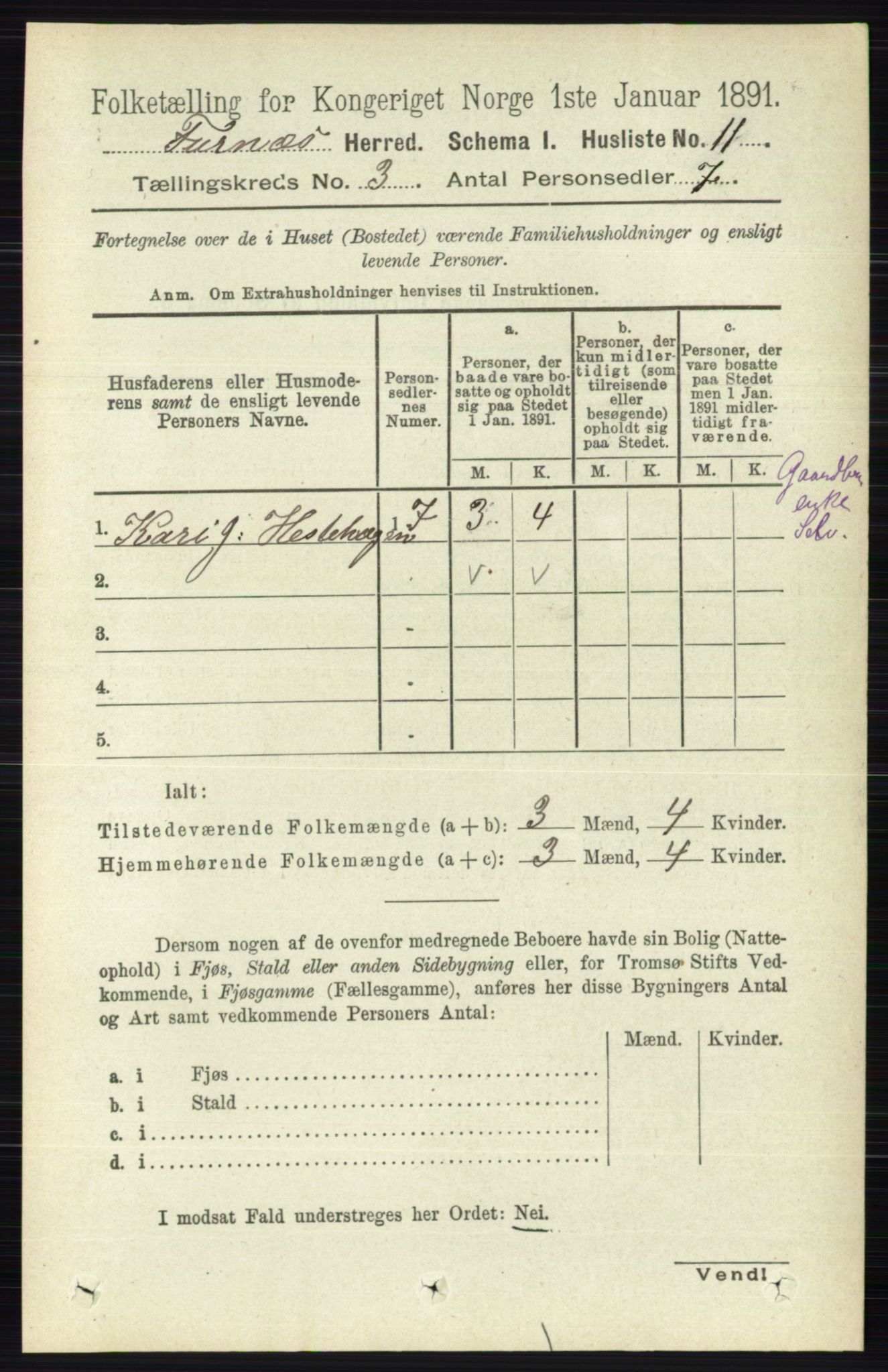 RA, Census 1891 for 0413 Furnes herred, 1891, p. 1495