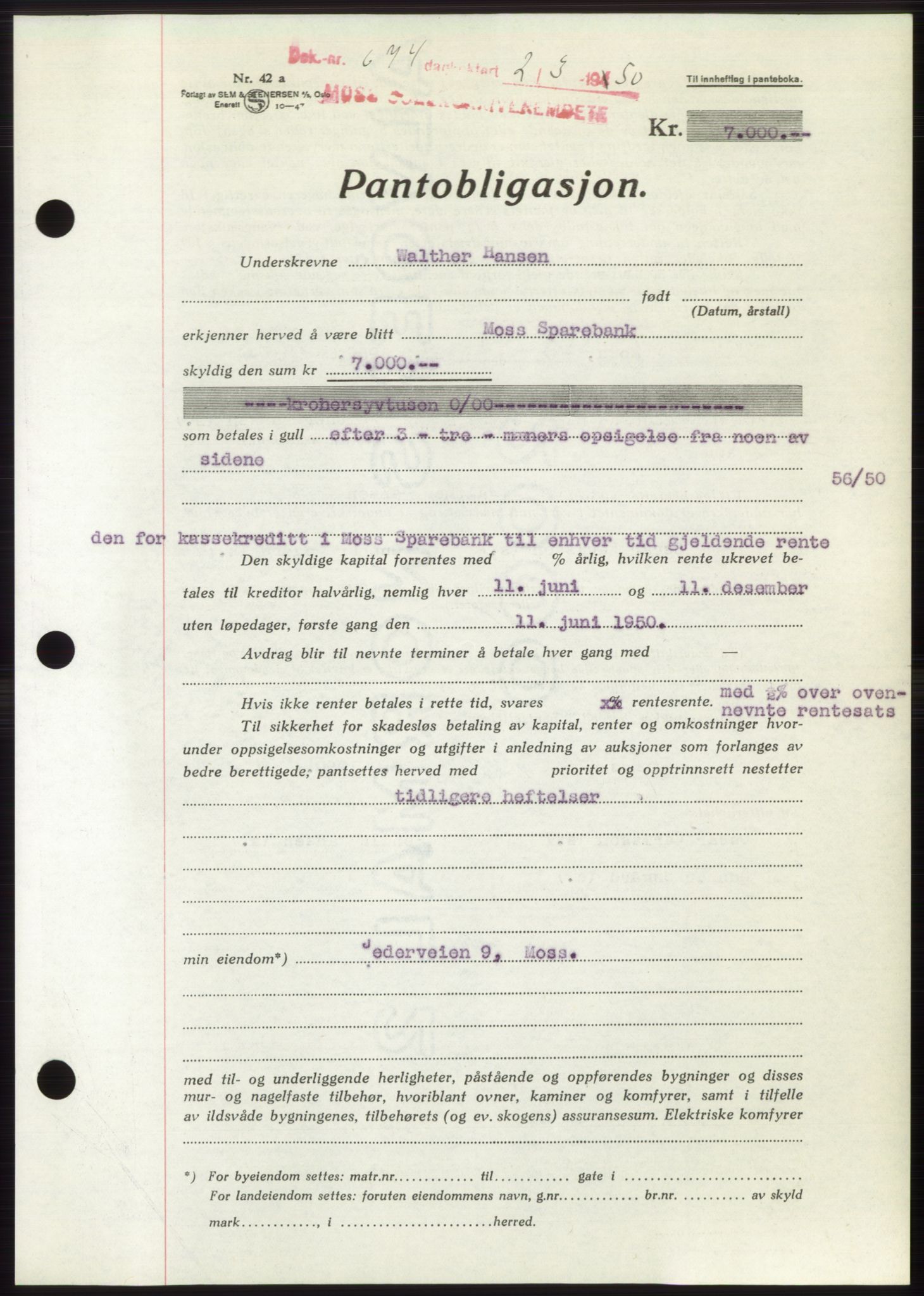 Moss sorenskriveri, SAO/A-10168: Mortgage book no. B23, 1949-1950, Diary no: : 674/1950