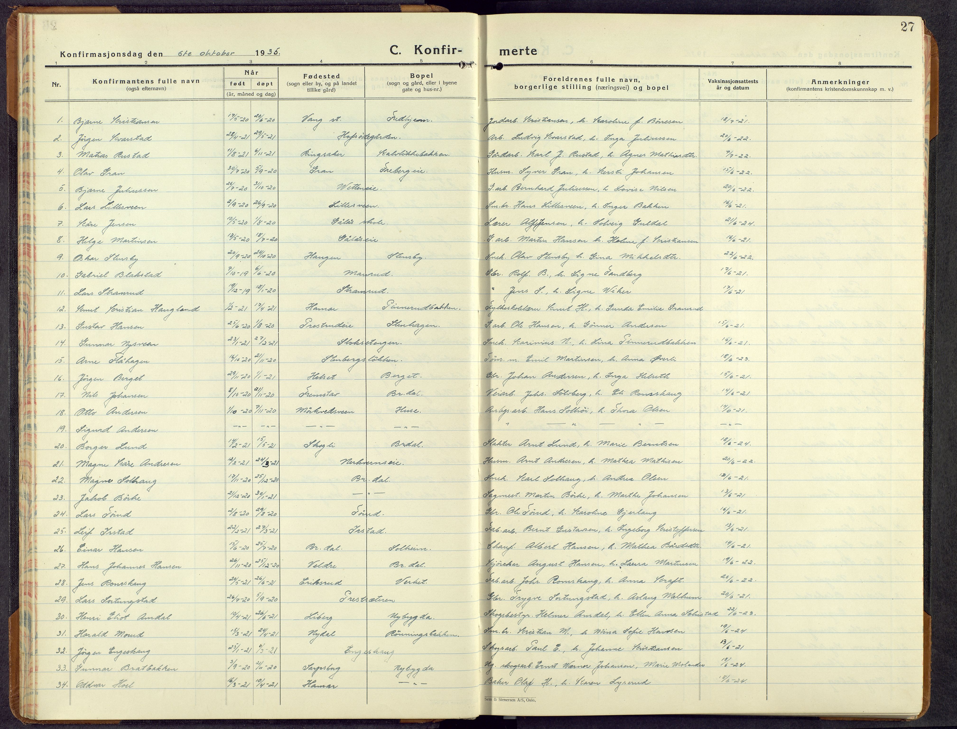 Furnes prestekontor, AV/SAH-PREST-012/L/La/L0004: Parish register (copy) no. 4, 1926-1970, p. 26b-27a