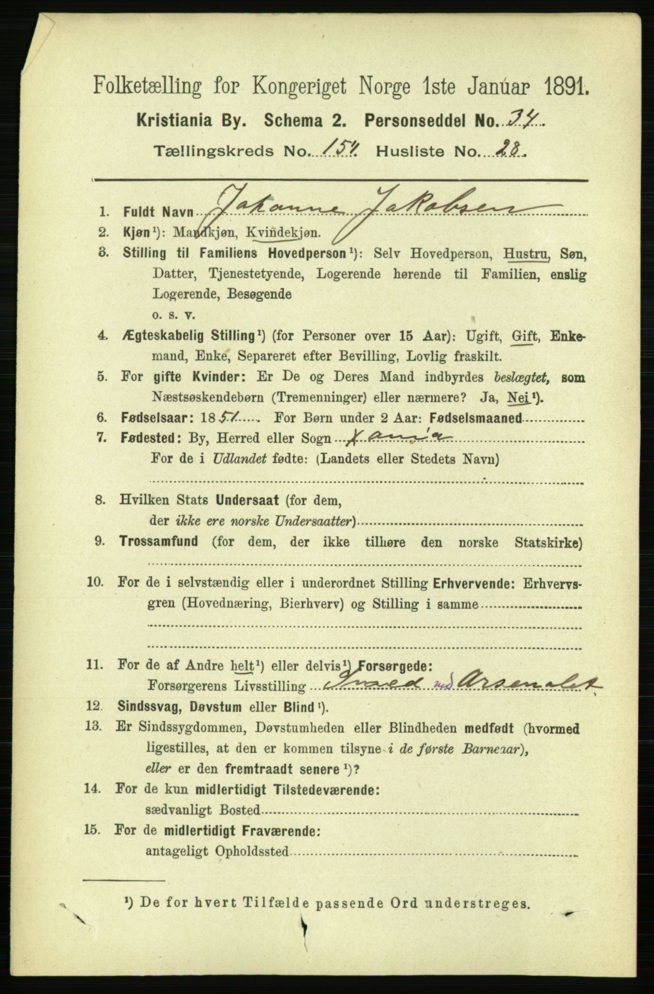 RA, 1891 census for 0301 Kristiania, 1891, p. 88101