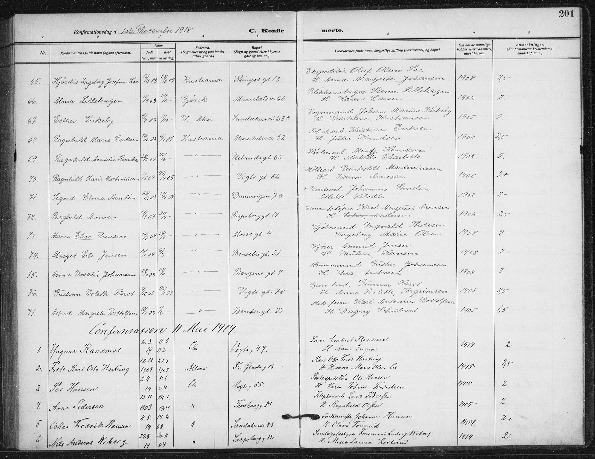 Sagene prestekontor Kirkebøker, AV/SAO-A-10796/F/L0008: Parish register (official) no. 8, 1910-1919, p. 201