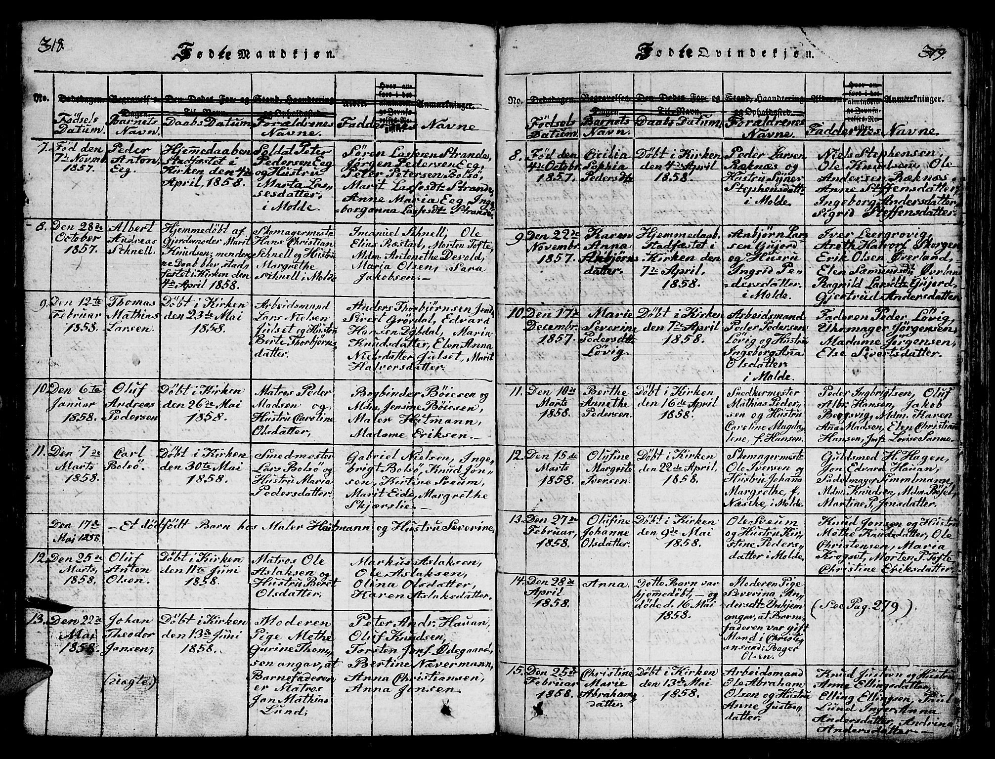 Ministerialprotokoller, klokkerbøker og fødselsregistre - Møre og Romsdal, SAT/A-1454/558/L0700: Parish register (copy) no. 558C01, 1818-1868, p. 318-319