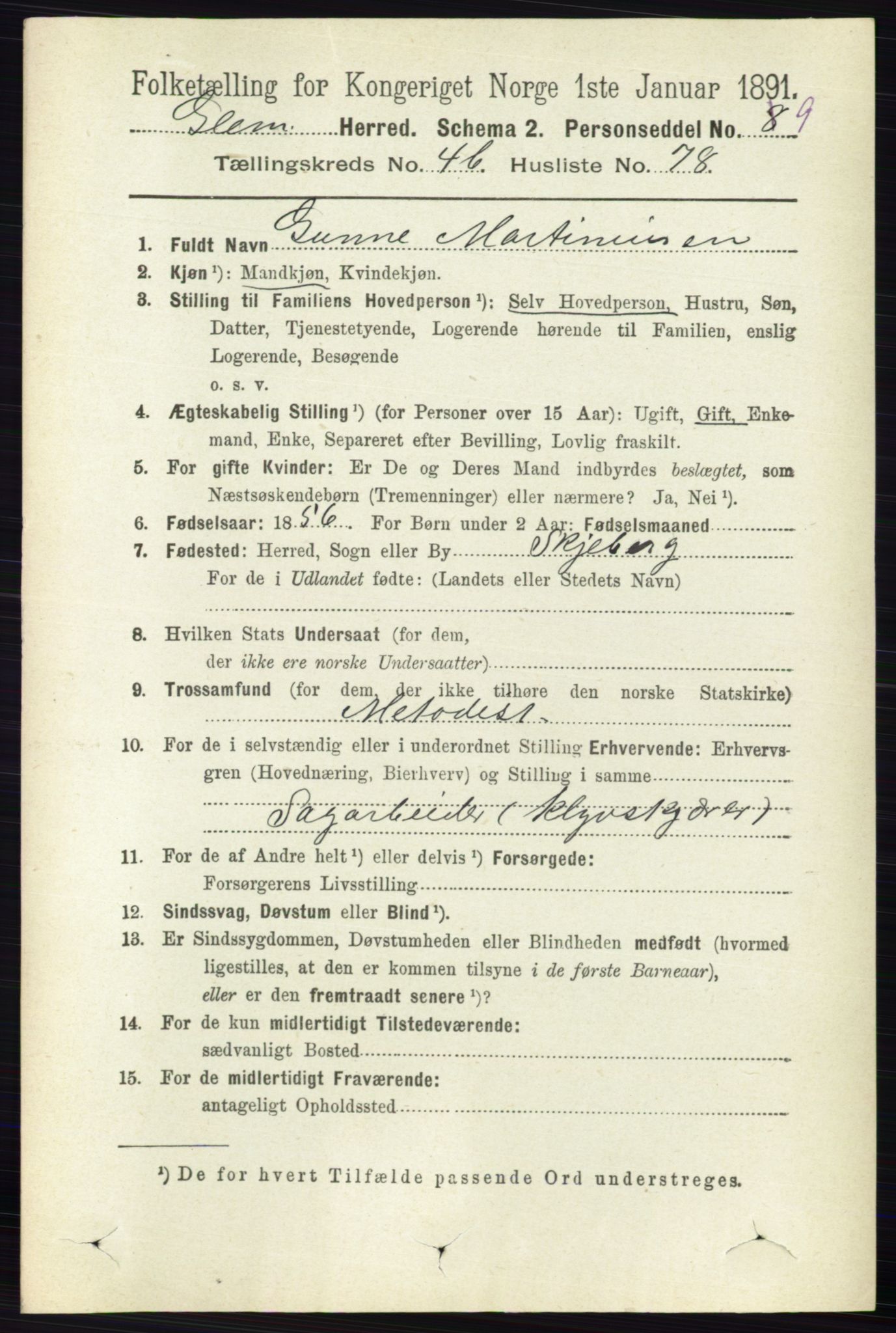 RA, 1891 census for 0132 Glemmen, 1891, p. 5684