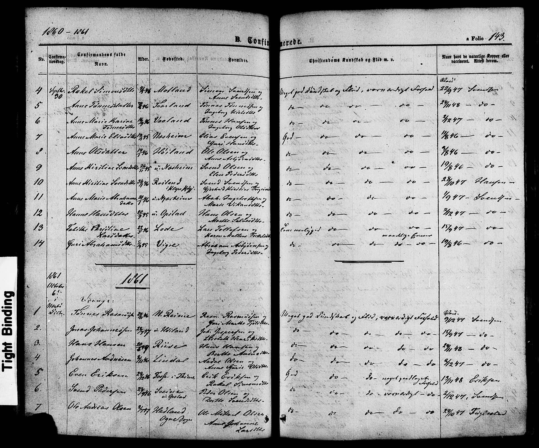 Hå sokneprestkontor, AV/SAST-A-101801/001/30BA/L0008: Parish register (official) no. A 7, 1853-1878, p. 143