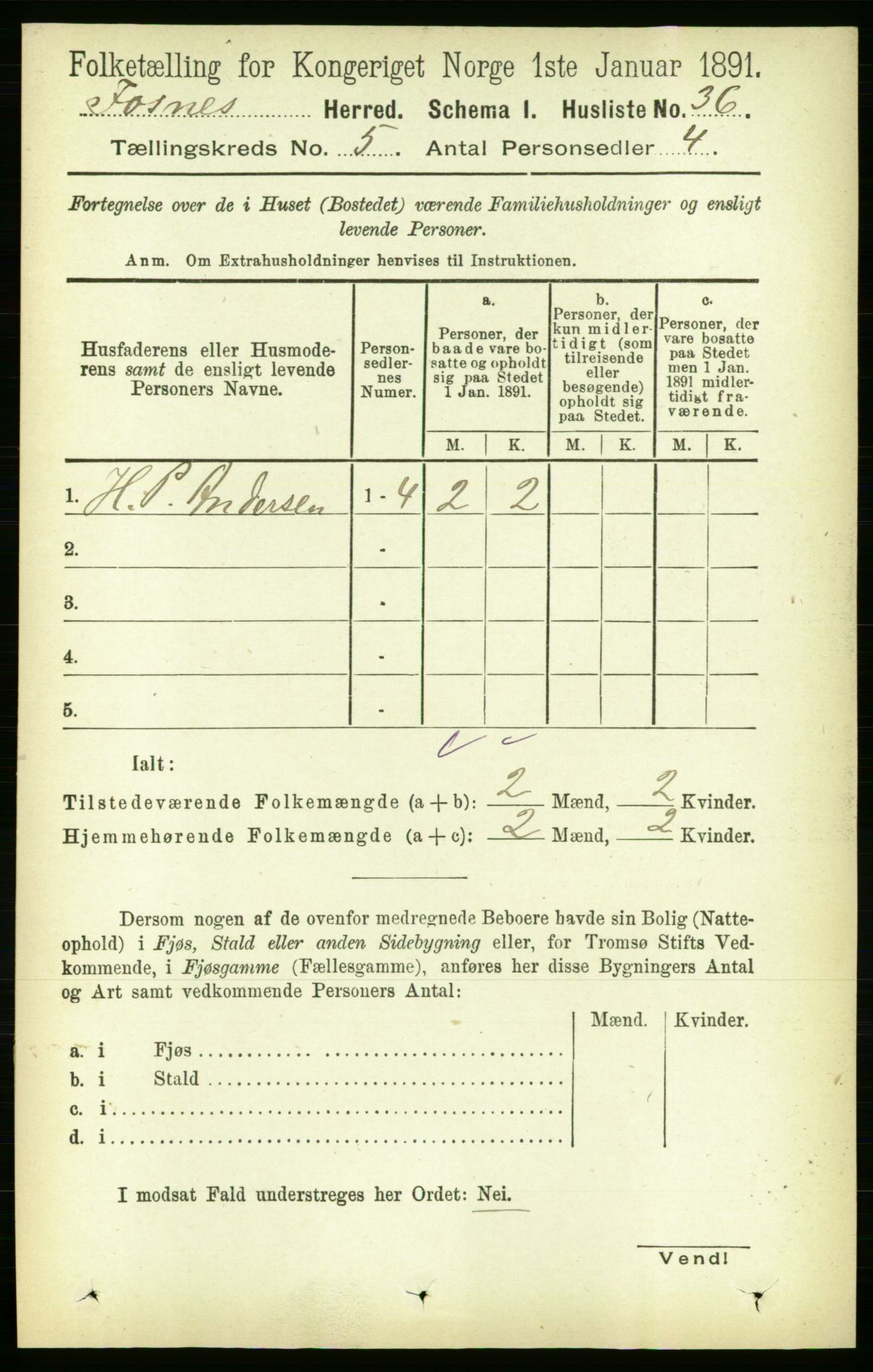 RA, 1891 census for 1748 Fosnes, 1891, p. 1928