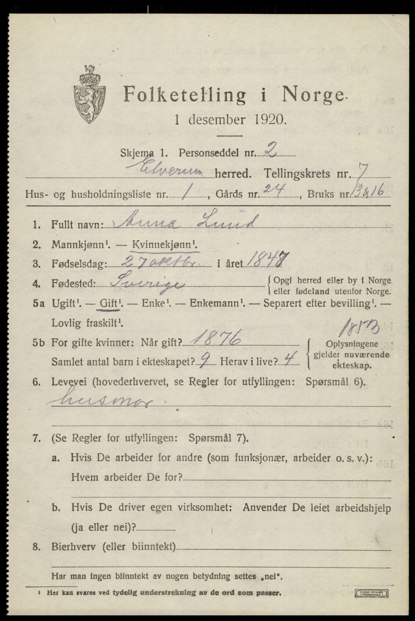 SAH, 1920 census for Elverum, 1920, p. 10940