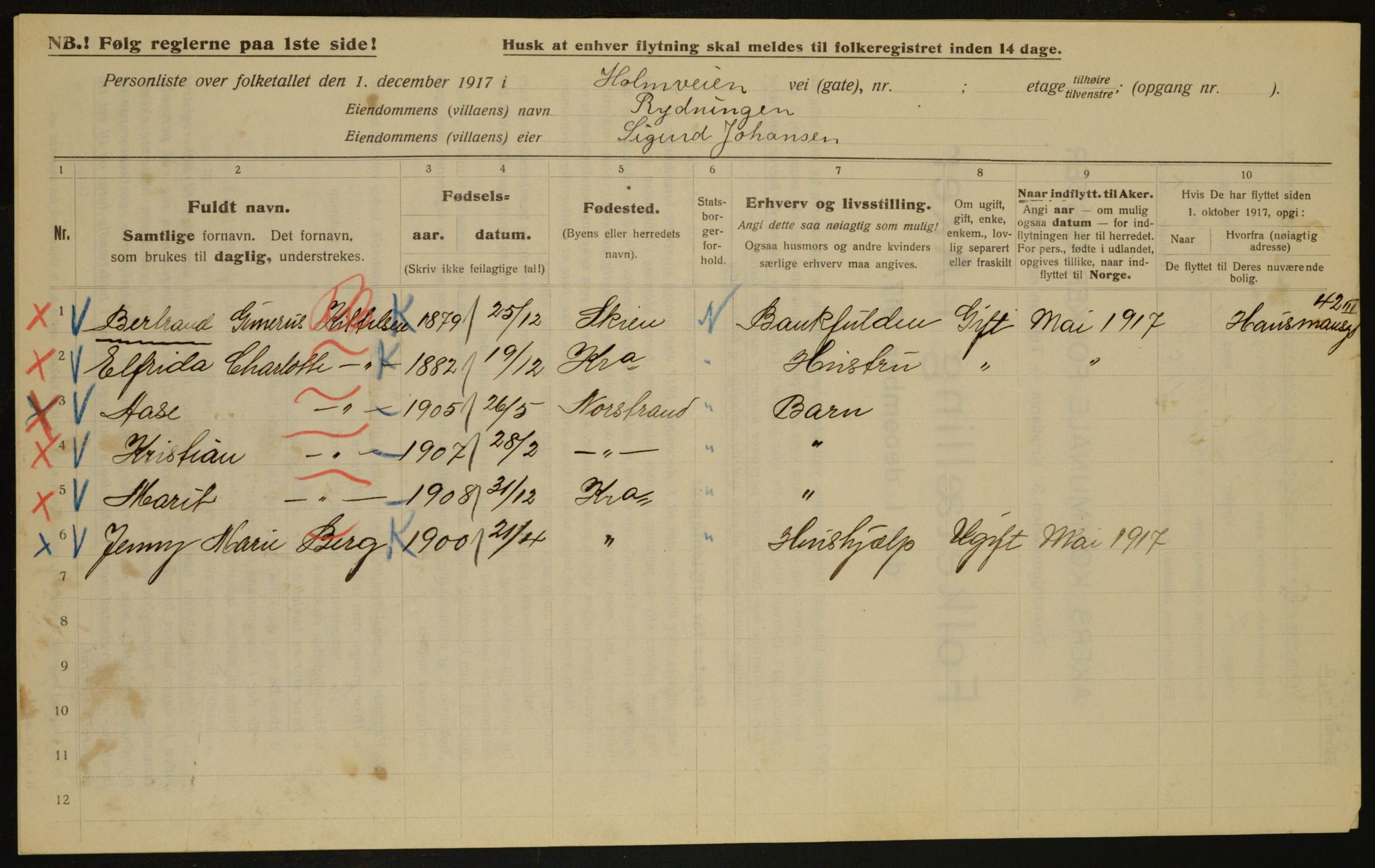 OBA, Municipal Census 1917 for Aker, 1917, p. 16349