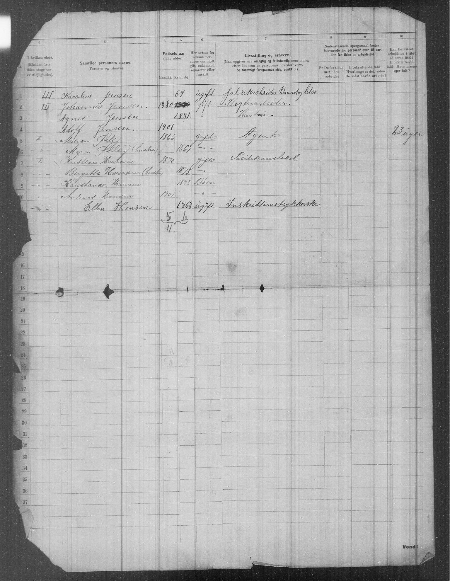 OBA, Municipal Census 1902 for Kristiania, 1902, p. 1303