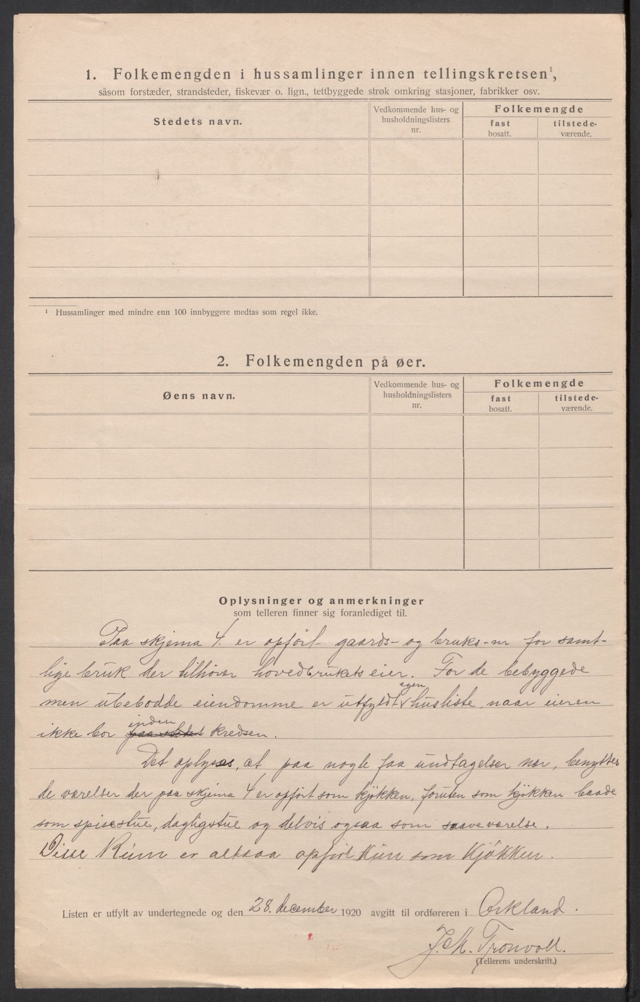 SAT, 1920 census for Orkland, 1920, p. 15