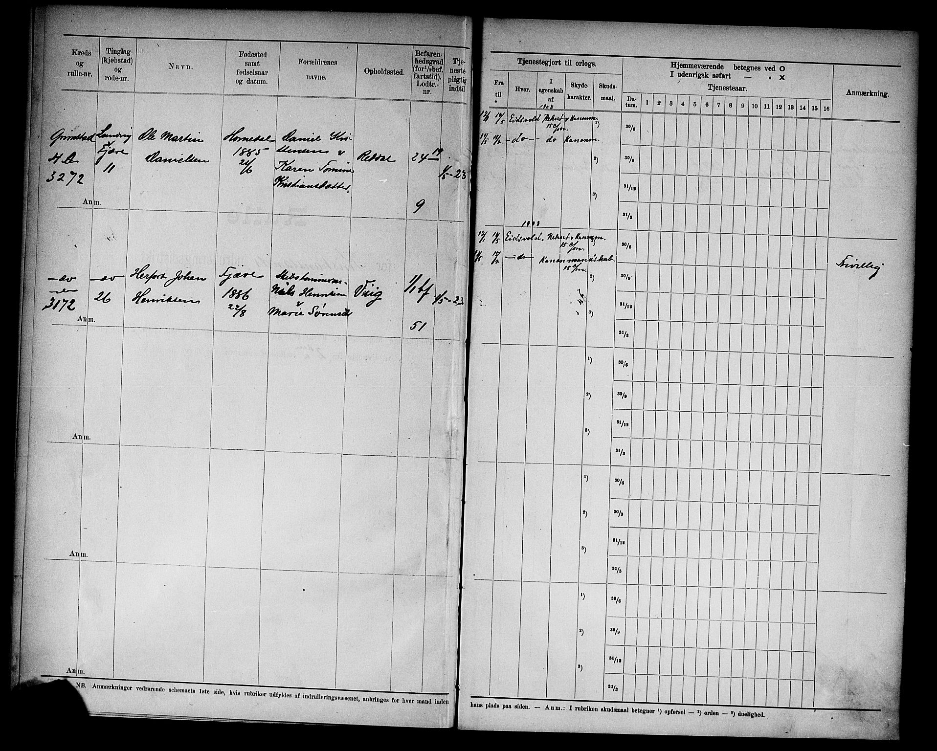 Kristiansand mønstringskrets, SAK/2031-0015/F/Fd/L0009: Rulle sjøvernepliktige, C-9, 1907, p. 26