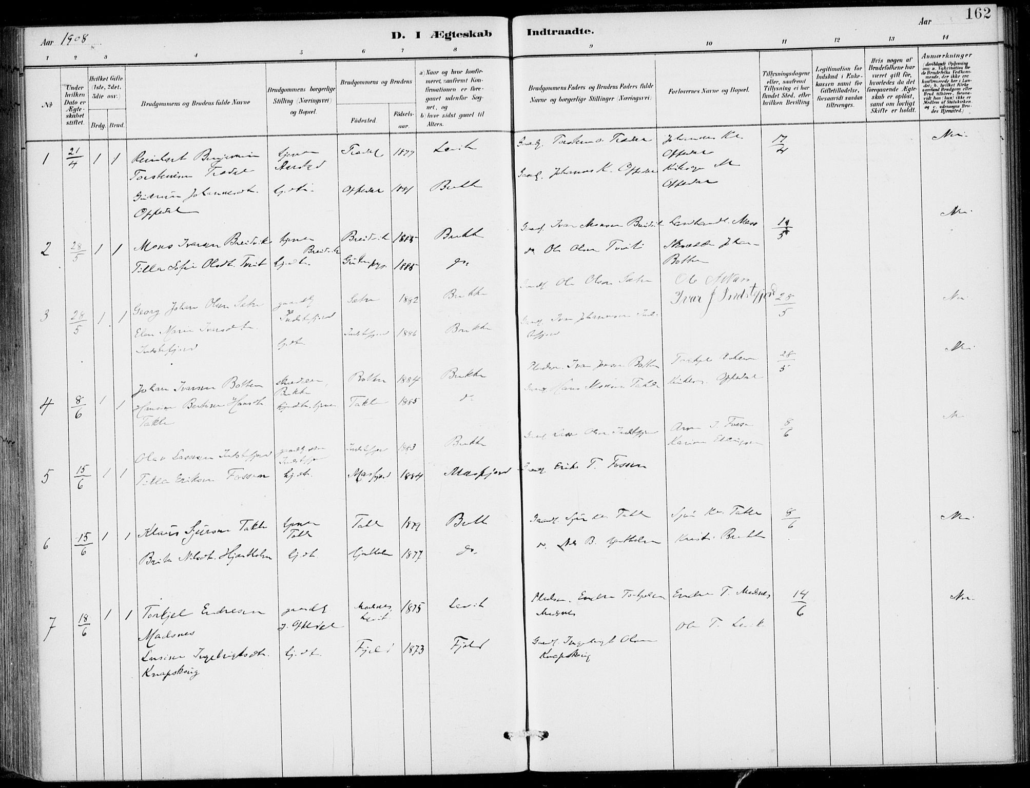 Gulen sokneprestembete, AV/SAB-A-80201/H/Haa/Haac/L0002: Parish register (official) no. C  2, 1882-1914, p. 162